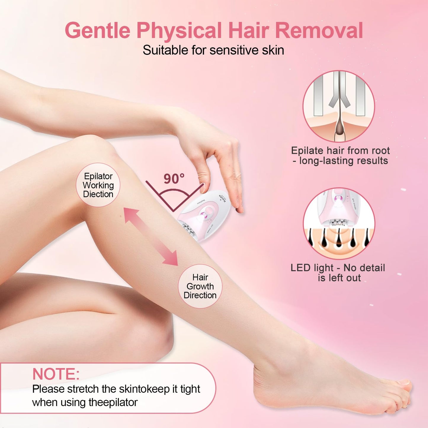 Epilator for Women, 2 Speeds Facial Hair Removal Device with LED Light, 36 Tweezers & Massage Pad, Rechargeable Epilator Hair Removal for Armpit, Arm Beauty and Personal Care Glowshave