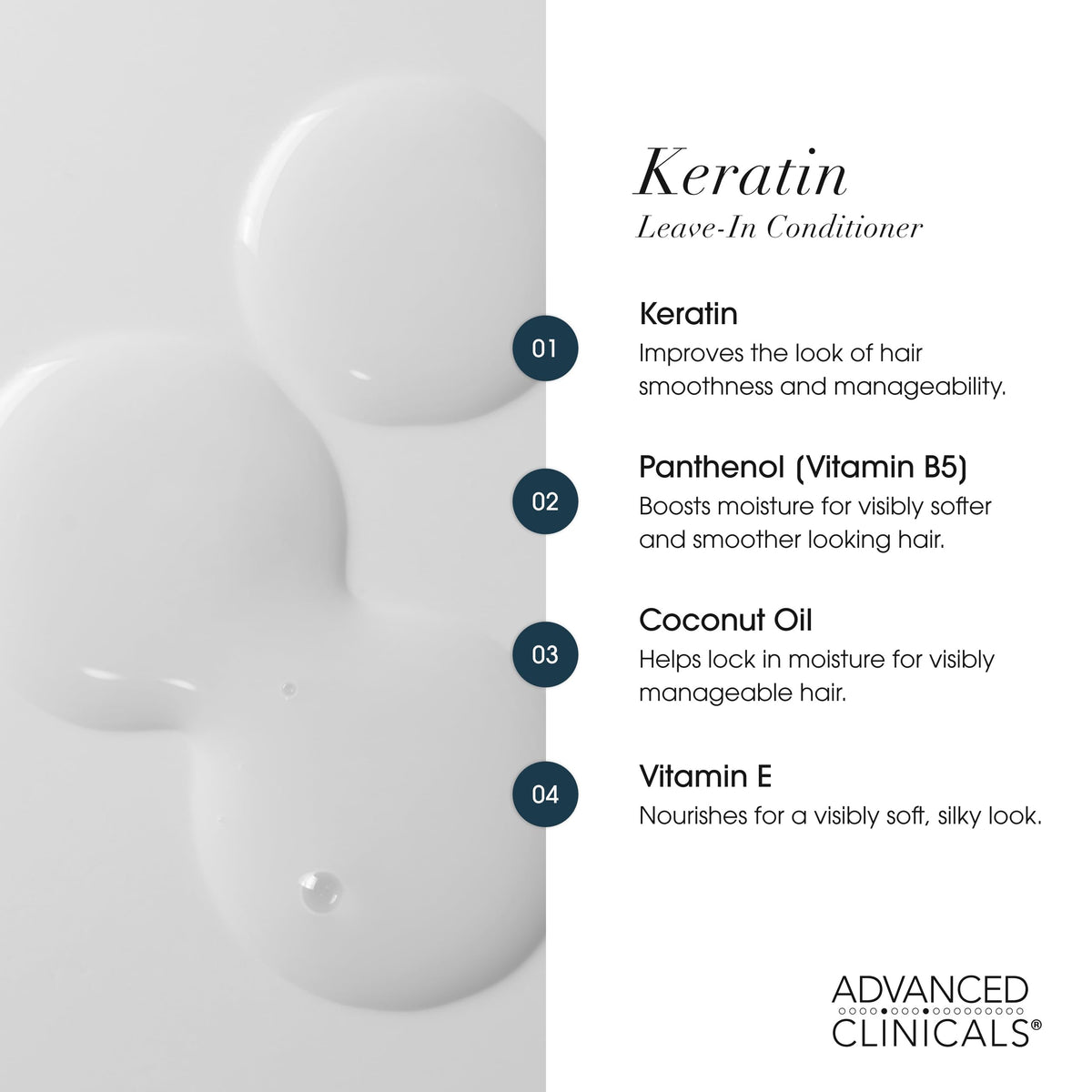 Advanced Clinicals Keratin Detangler Spray. Detangling Spray for Strong, Shiny Hair. Lightweight, Leave-In Conditioner with Amino Acids, Vitamin B5,