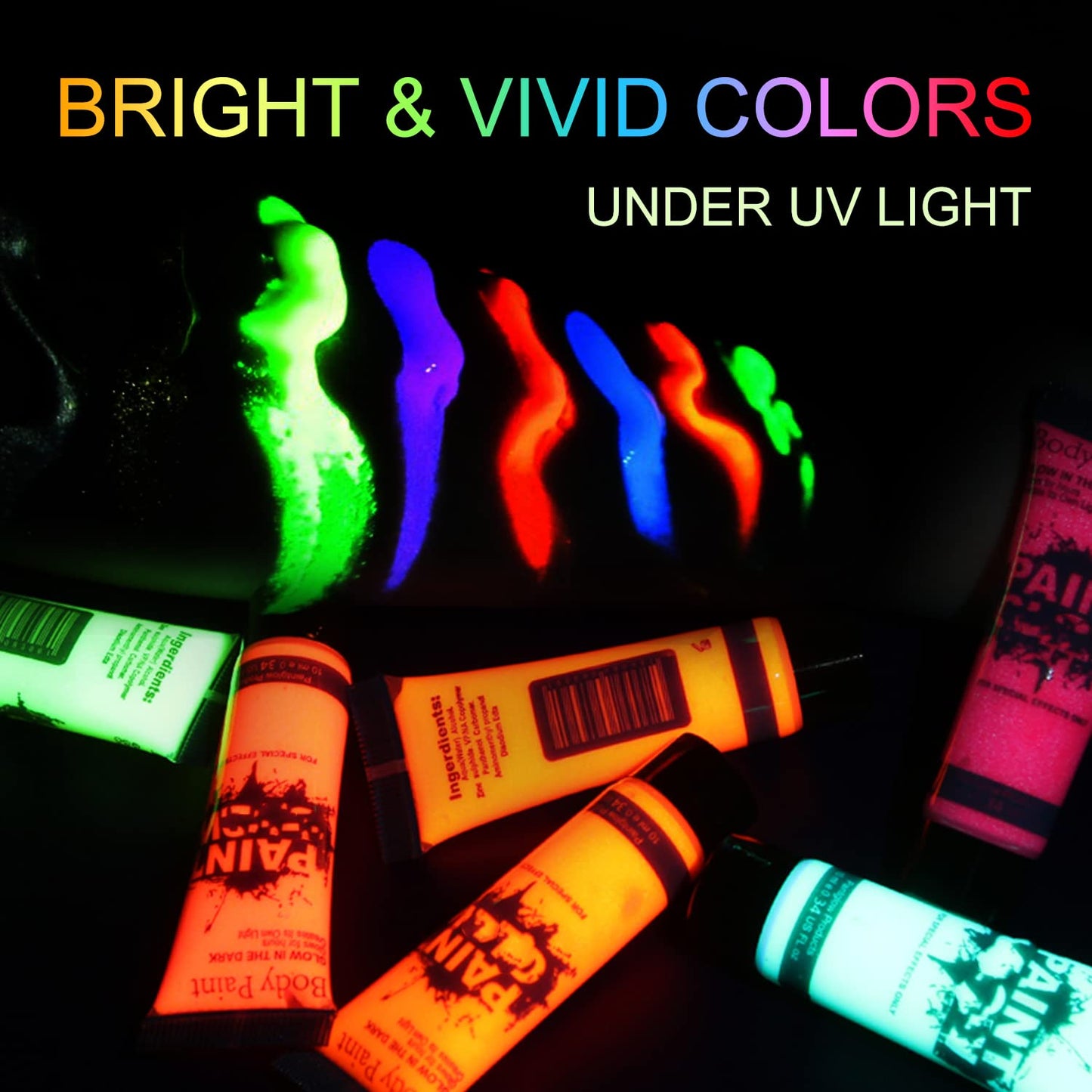 HomeHere Glow in Dark Face Body Paint UV Blacklight Neon Fluorescent 0.34oz Set of 6 Tubes Beauty & Personal Care HomeHere