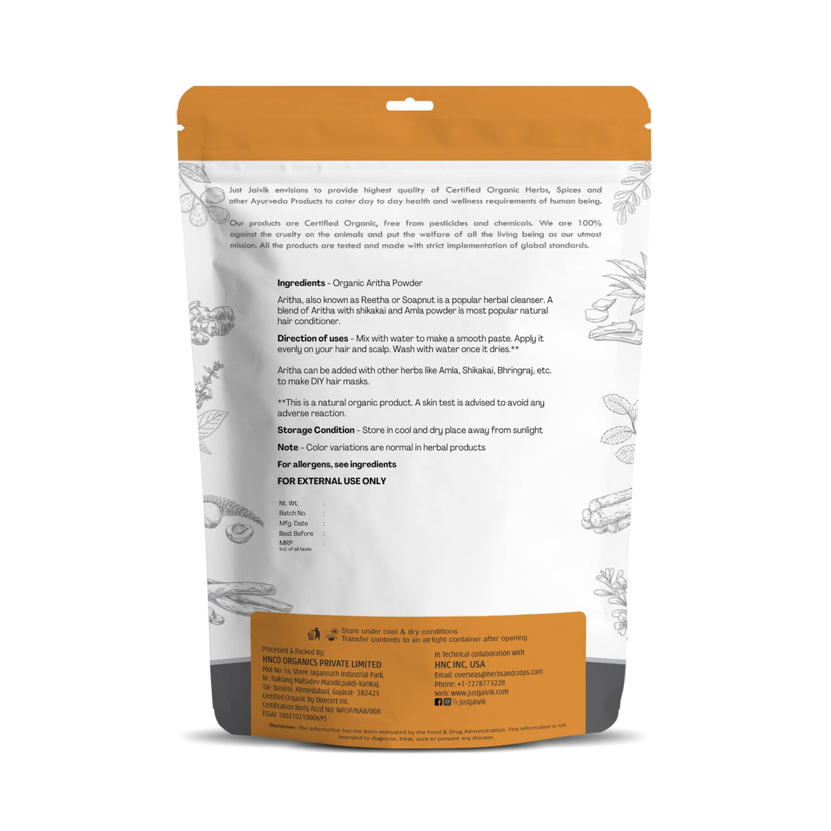 100% Organic Certified Aritha Powder (Soap Nut Powder) 227g /0.5 LB/ 08oz - Organic Hair Cleansing and Conditioning Product Beauty & Personal Care Just Jaivik