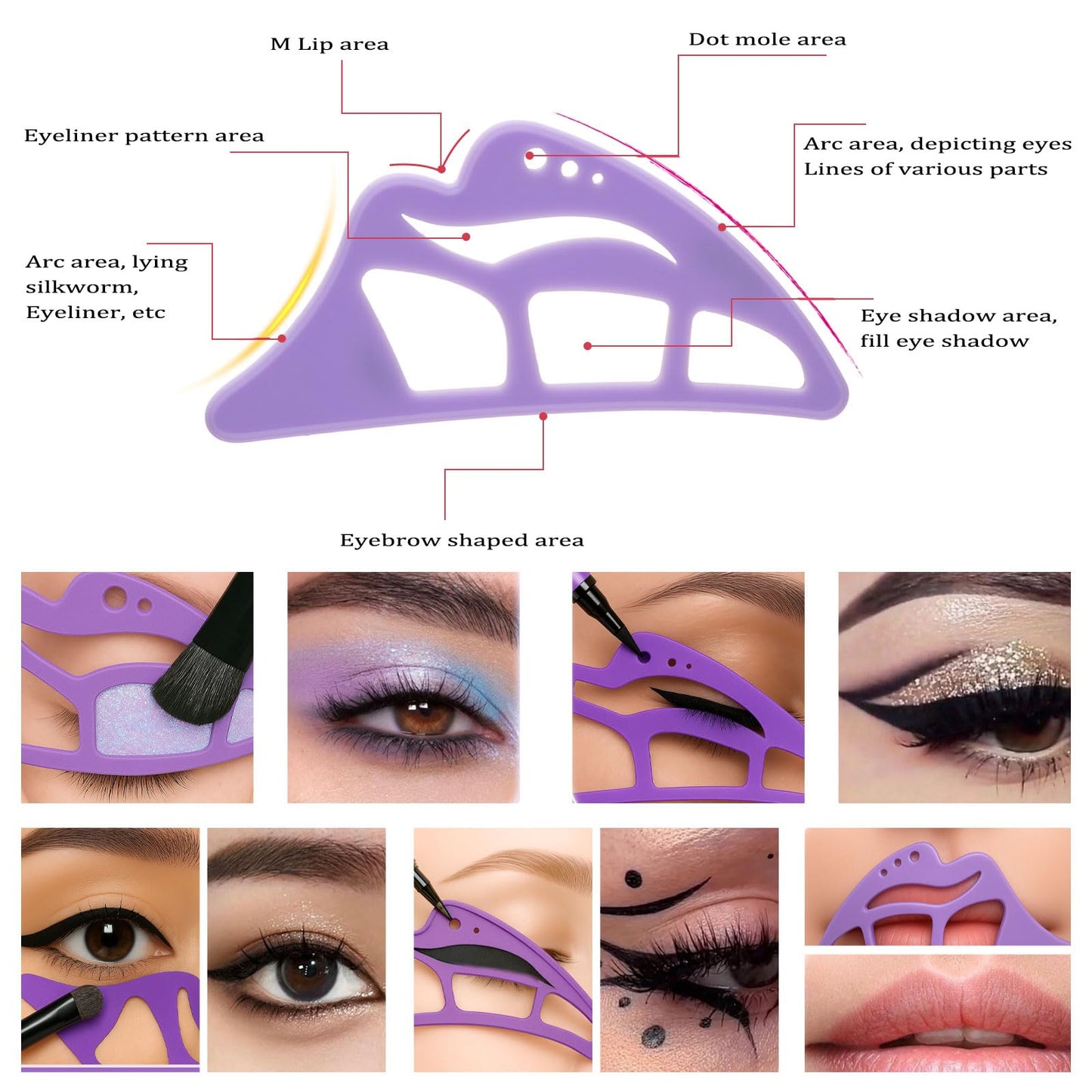 NFAMRZCAR 2PC Eyeshadow Stencil 5 in 1 Silicone Eyeshadow Tool,Reusable Eye Makeup Aid Stencils,Eye Makeup Aid, for Make Up Beginners&Women (Purple) Beauty & Personal Care NFAMRZCAR