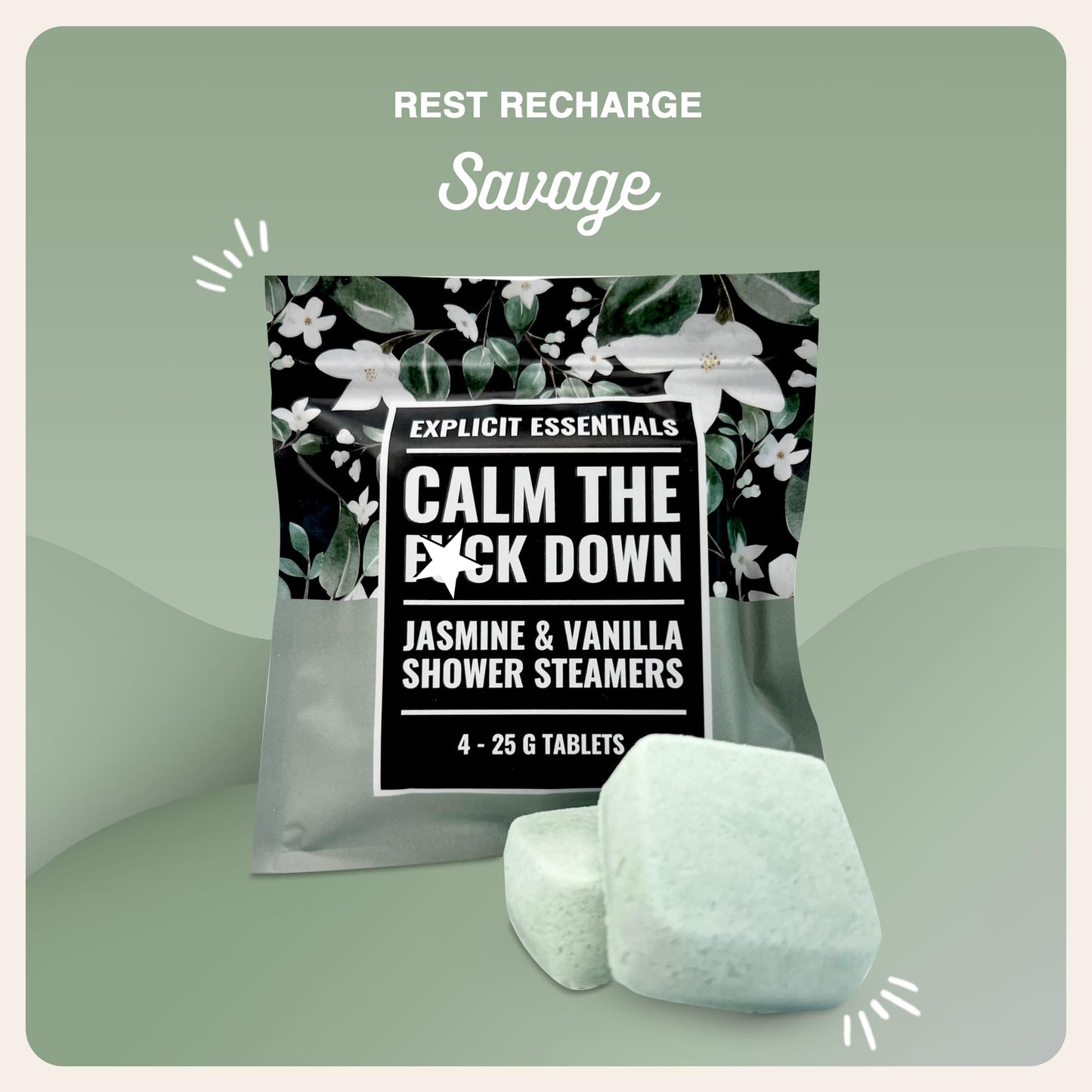 Explicit Essentials Calm The F Down Shower Steamers - Jasmine Vanilla Aromatherapy Shower Steamers for Relaxation & Stress Relief - Spa Shower Gift Beauty and Personal Care Explicit Essentials