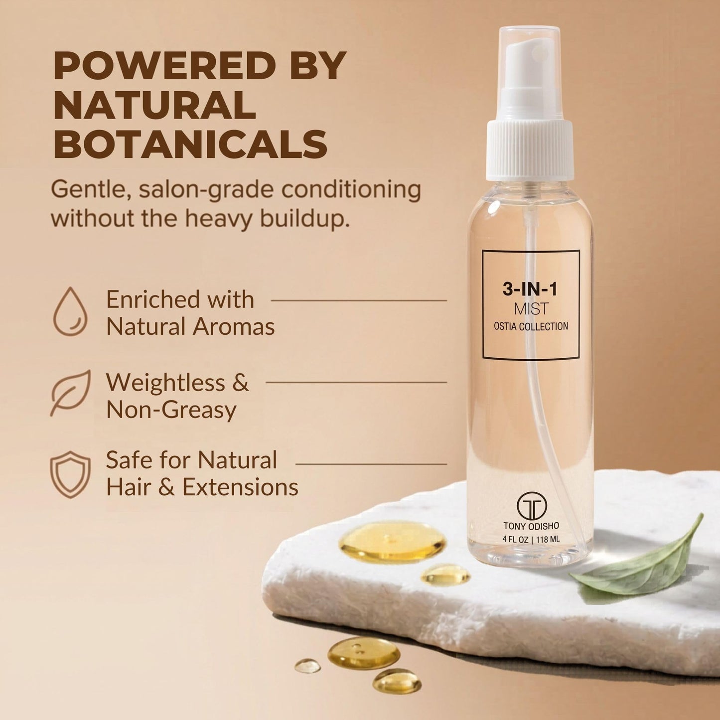 Tony Odisho 3-in-1 Detangling Hair Mist Spray - Great for All Hair Types and Extensions - Detangles, Adds Shine & Protects Against Heat - Use as Beauty & Personal Care Tony Odisho