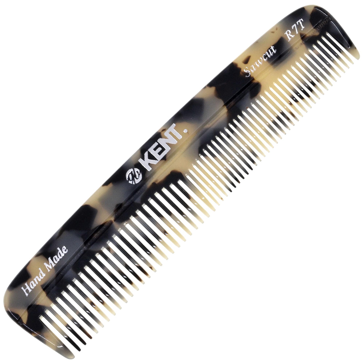 Kent R7T TW Fine and Wide Tooth Hair Comb, Handmade Pocket Comb for Men, Beard and Mustache Combs for Everyday Grooming and Styling, Sawcut Kent