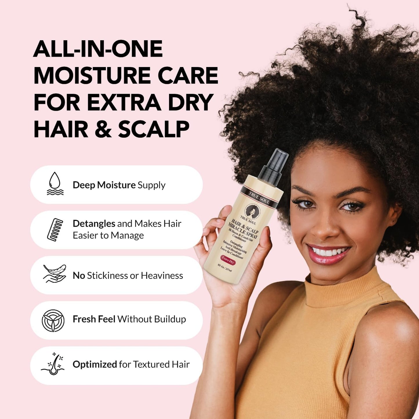 TRUE SOUL Hair and Scalp Miracle Spray Leave-In Conditioner & Detangler for Braids, Locs, Curly & Textured Hair with Castor Oil, Moisturizing Spray Beauty & Personal Care TRUE SOUL