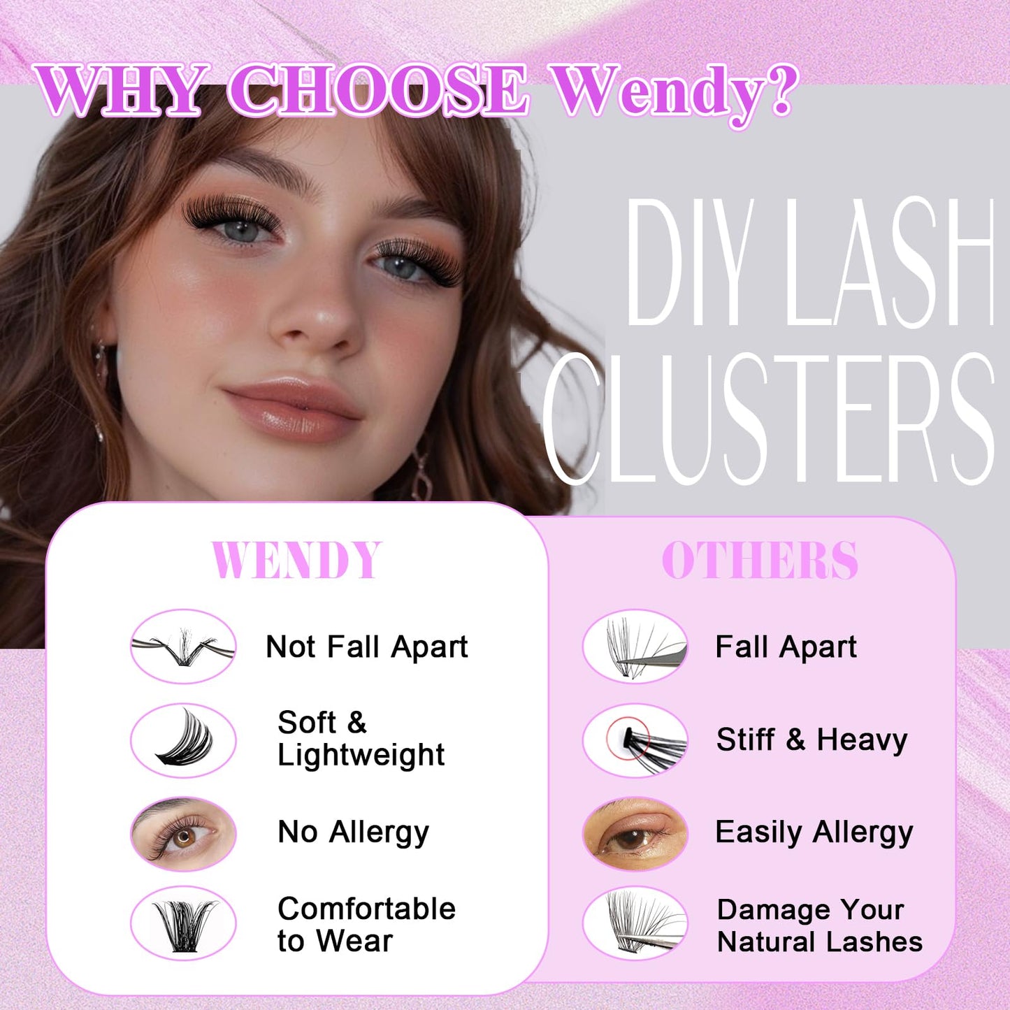 WENDY LASHES Lash Clusters 336PCS Fluffy Cluster Lashes Extensions, Natural D-Curly Eyelash Extension, Reusable Artificial Eyelashes 10-18mm DIY Lash Beauty and Personal Care WENDY LASHES