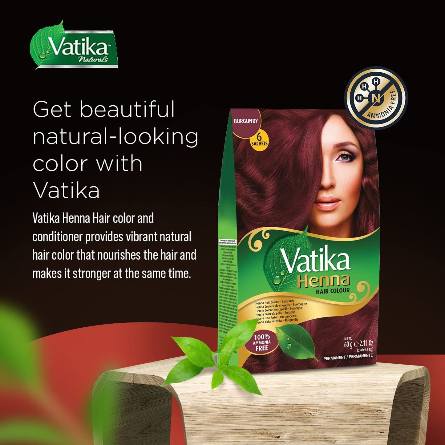 Vatika Naturals Permanent Hair Dye Burgundy, 100% Grey Coverage, Ammonia-Free, for Rich, Long-Lasting Color, No Damage, for Healthy, Vibrant Hair - 6 Beauty & Personal Care Vatika Naturals