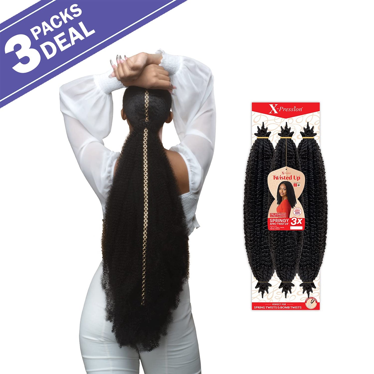 X-pression Braid Outre Crochet Braids X-Pression Twisted Up 3X Springy Afro Twist 24inch(3-pack, 350) Beauty & Personal Care x-pression