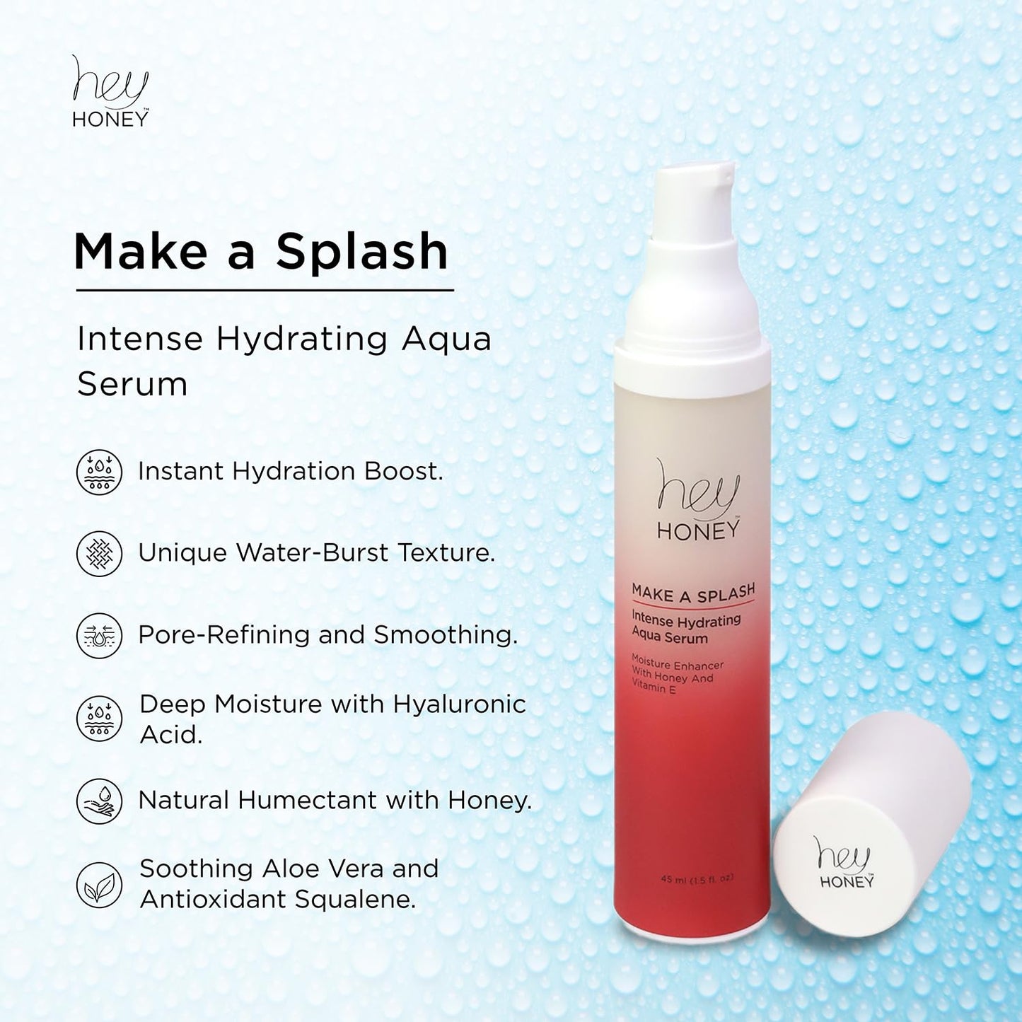 Hey Honey Skincare Make A Splash | Intense Hydrating Niacinamide Aqua Face Serum | Intense Hydration with Anti-aging Benefits | 1.5 Oz Beauty & Personal Care Hey Honey