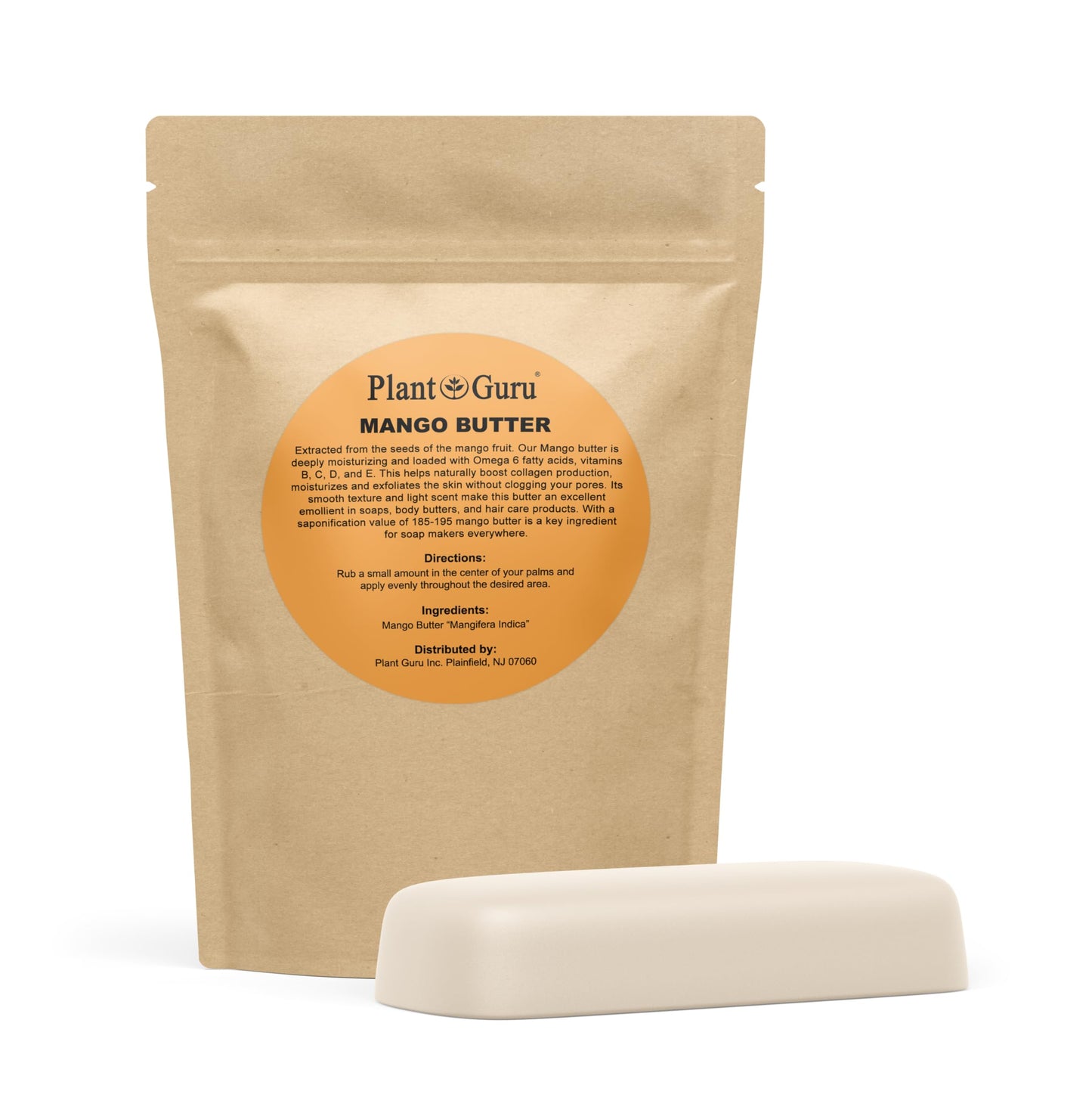 Plant Guru Raw Mango Butter 8 oz. Bar - 100% Pure Natural Unrefined - Great for Skin and Hair Growth. DIY Soap Making, Body Butter, Lotions Beauty & Personal Care Plant Guru
