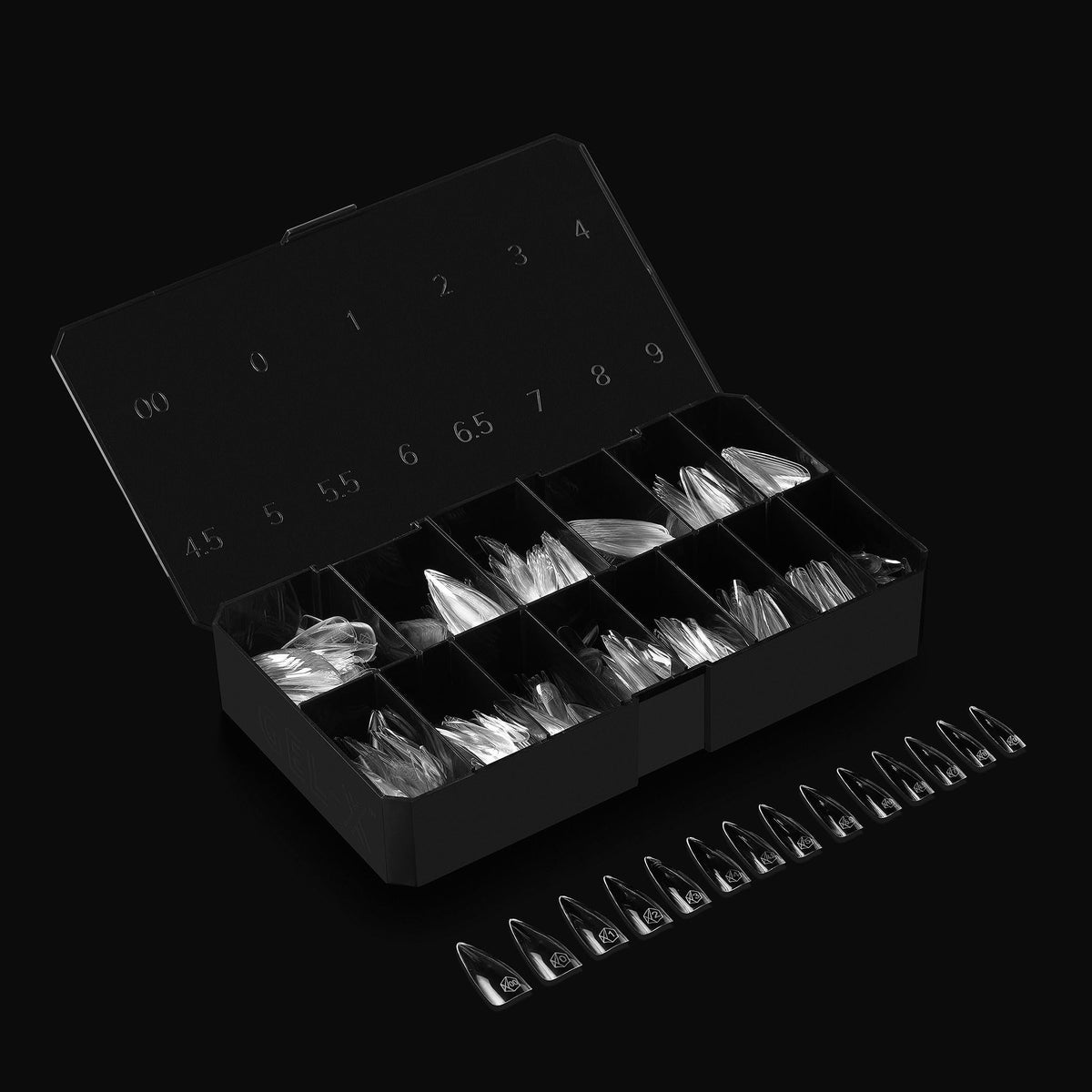 Apres Gel-X® Stiletto Box of Nail Tips | 280 Gel-X Tips, Soft Tips, 14 Sizes 00-9 | Half-sizes Included (Sculpted Stiletto Long, 280 Count)