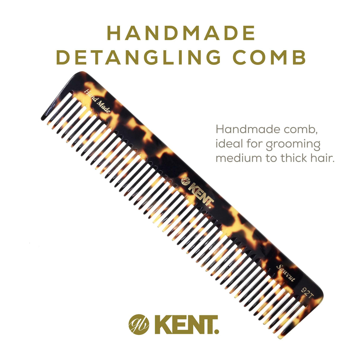 Kent 92T TY Wide Tooth Women’s Detangler Comb for Curly, Wavy, and Thick Hair - Ideal for Use on Wet Hair - Gentle, Shower Comb for - Anti-Static,