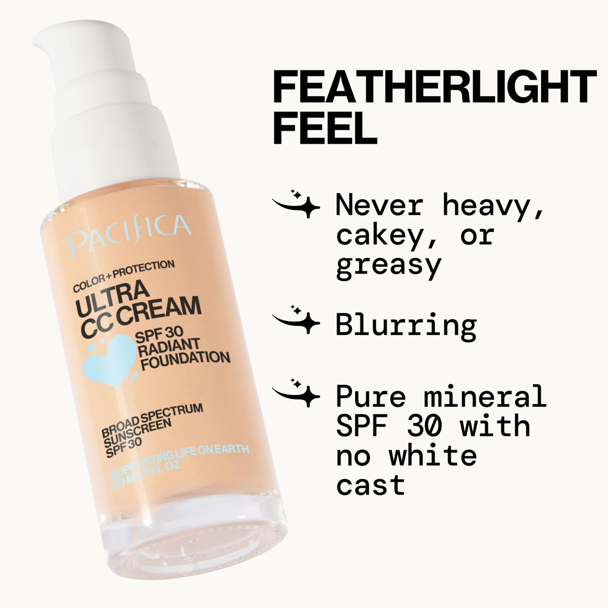 Pacifica Ultra CC Cream Radiant Foundation SPF 17 (Natural Medium) - Medium-Coverage Tinted Moisturizer + Mineral Sunscreen, Dewy Finish, 1 fl oz