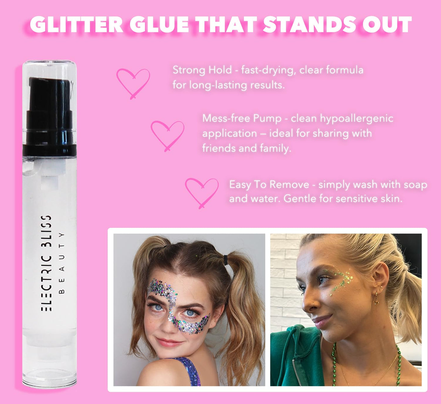 Pink - Holographic Chunky Glitter Gel for Body, Face, Hair - Vegan & Cruelty Free - Electric Bliss Beauty - Uses Include: Festival Rave Makeup Beauty & Personal Care Electric Bliss Beauty