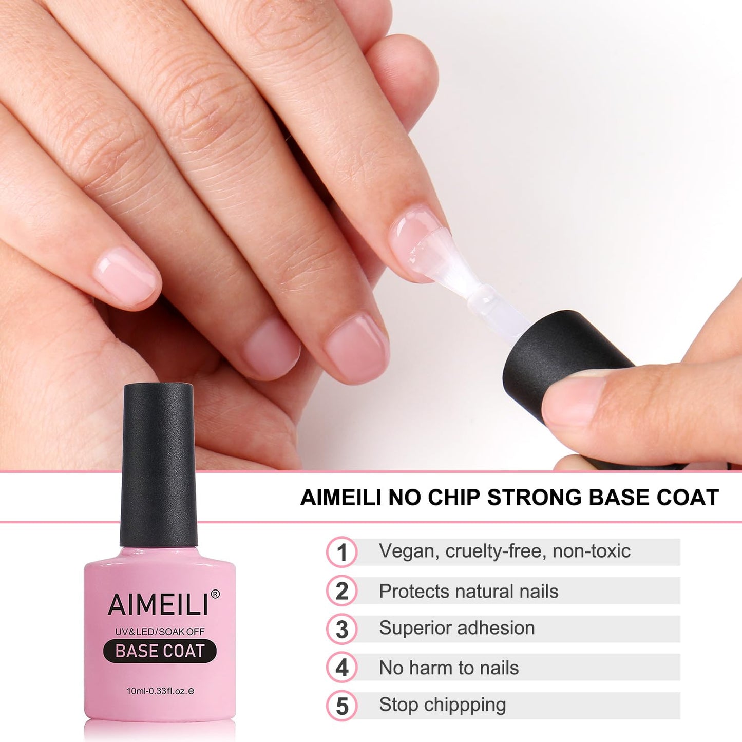 AIMEILI Gel Nail Polish No Wipe Top and Base Coat Set Shine Finish Long Lasting Soak Off Gel Nail Lacquer - 2 x 10ml Beauty & Personal Care AIMEILI