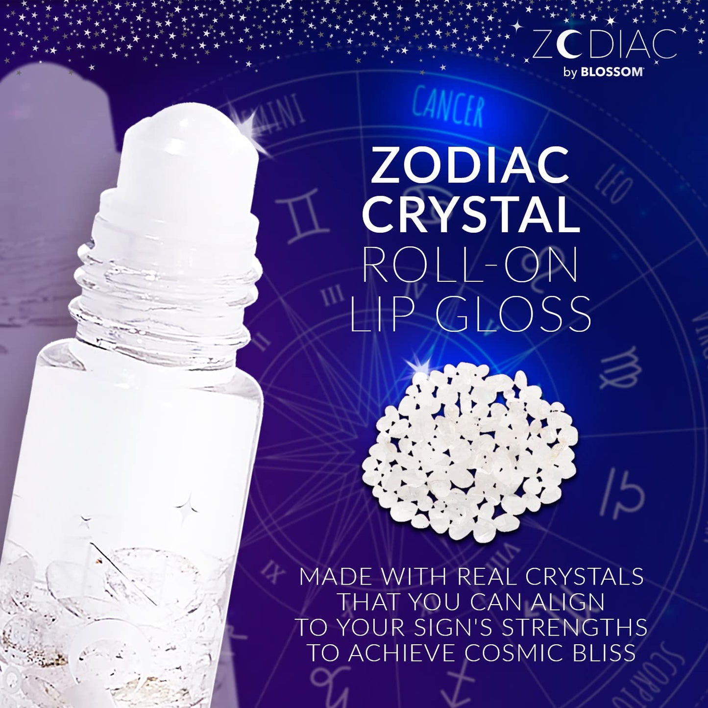 Blossom Lip Gloss Zodiac Sign Vanilla Scented Roll-On Lip Gloss, Moisturizing + Hydrating with Zodiac Crystals, Made in USA, 0.20oz, Cancer Beauty & Personal Care Blossom