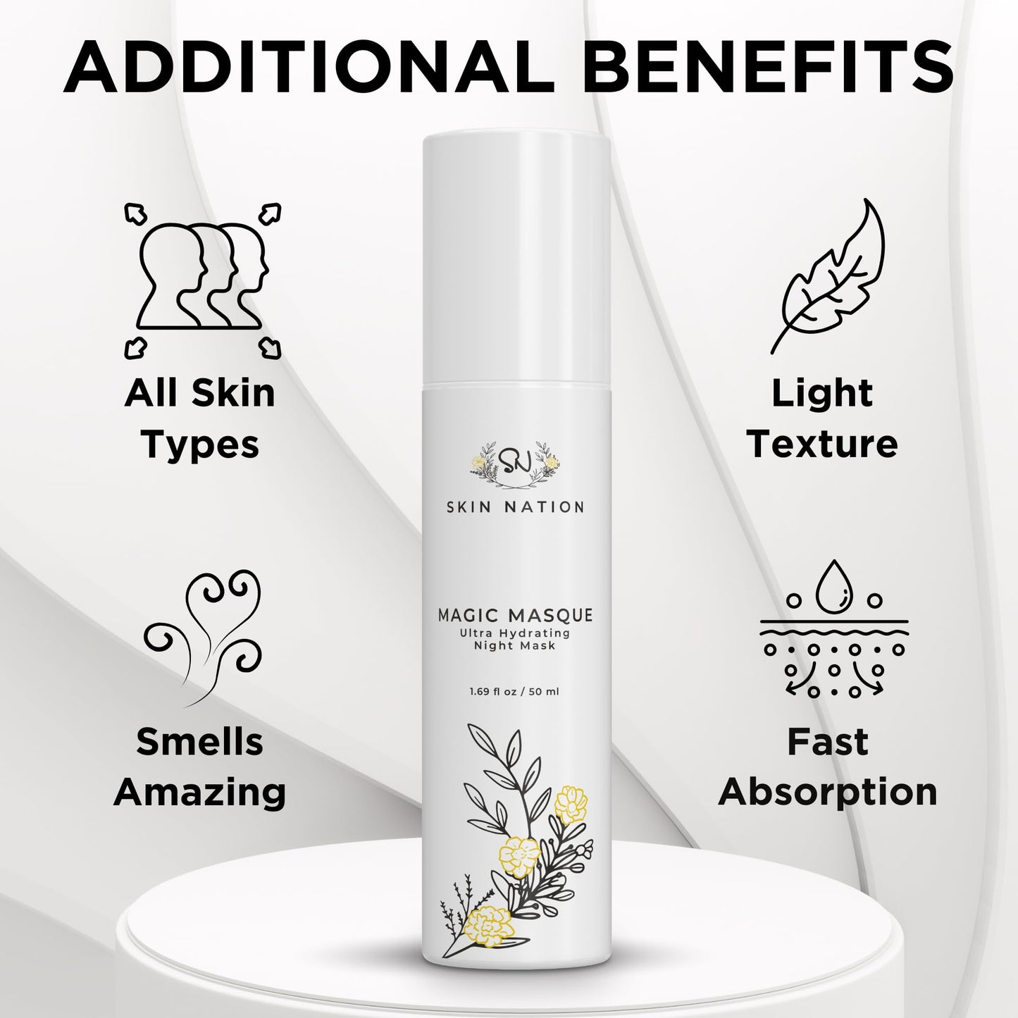 Skin Nation Magic Masque, Hydrating Night Mask with Hyaluronic Acid & Botanicals, Plant-Based Overnight Mask for Dry Skin, Smooth Texture & Radiant Beauty & Personal Care Skin Nation