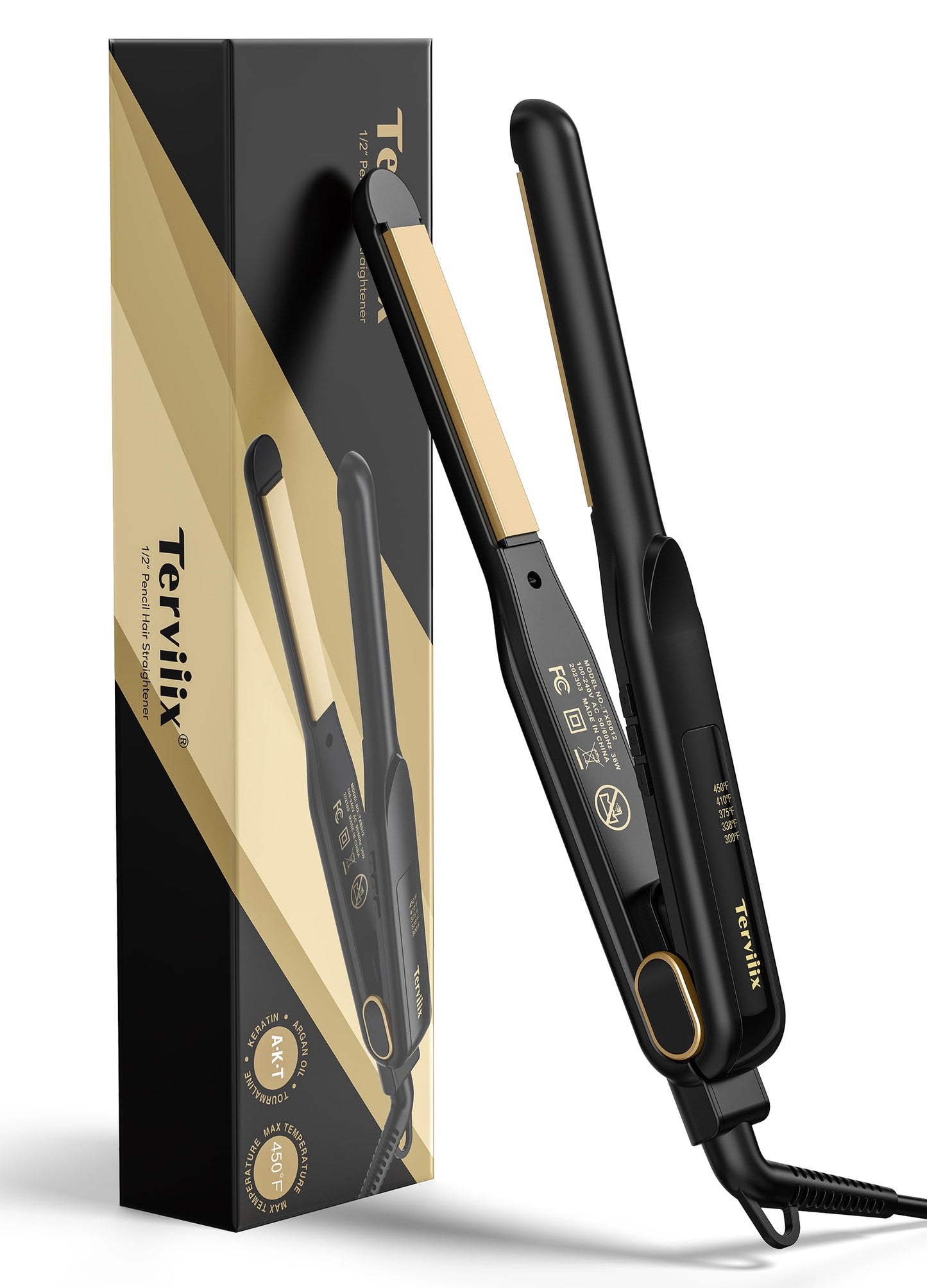 Terviiix 1/2 Inch Flat Iron for Short Hair, Small Hair Straightener and Curler 2-in-1 for Pixie Cuts & Touch-Ups, Rounded Edge Mini Flat Iron for Men Beauty & Personal Care Terviiix