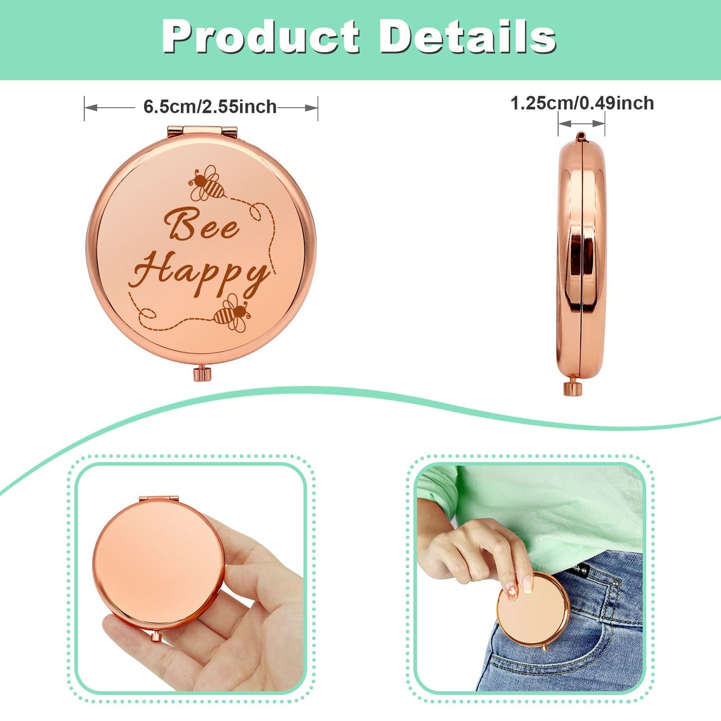 Bee Gift for Women Honey Bee Lover Gifts for Girls Inspirational Gifts Compact Makeup Mirror for Friends Bestie Sister Bee Kind Gifts Travel Makeup Beauty & Personal Care Mwphuy