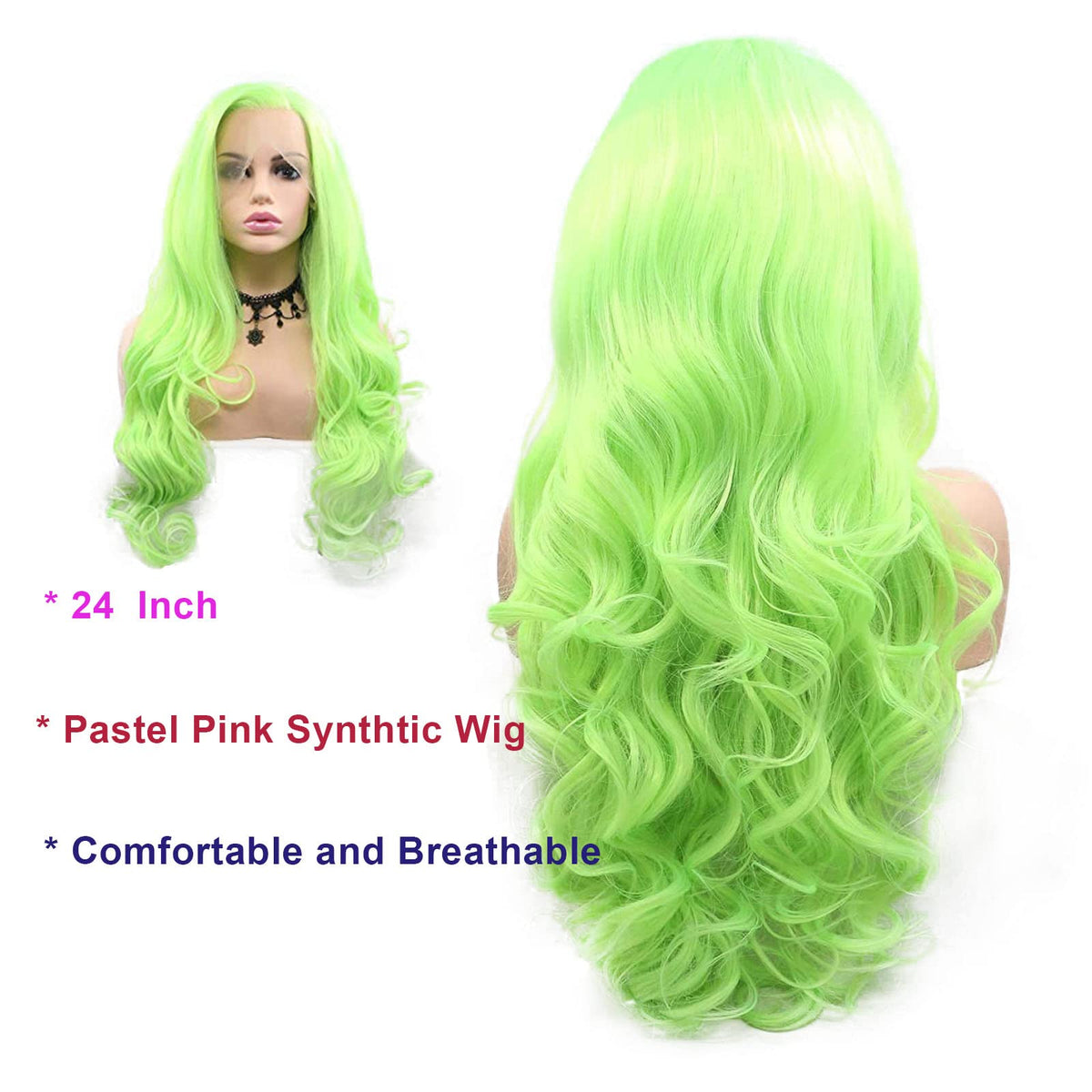 AFBeauty Neon Green Wig Lime Green Lace Front Wigs for Women Long Curly Wavy Real Hair Wig Soft Pre Plucked Natural Hairline Glueless Lace Wigs