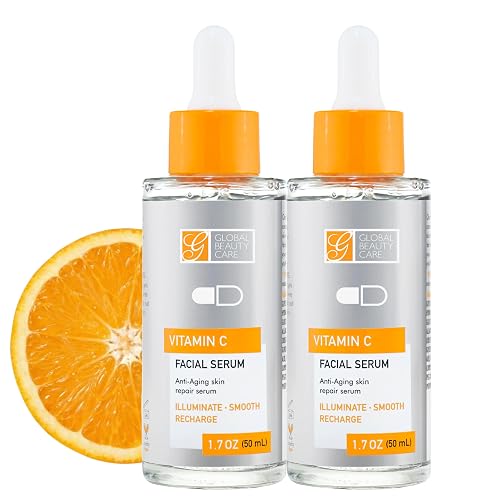Global Beauty Care Vitamin C Facial Serum - Facial Treatment Serum with Hyaluronic Acid for Uneven Tone & Radiance Appearance Support, Fast Absorbing Beauty & Personal Care Global Beauty Care