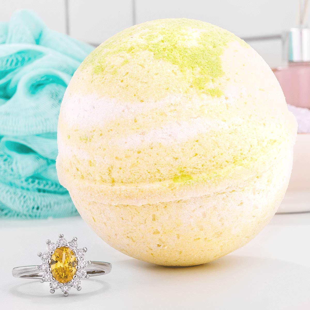 Bauble Bomb's Pina Colada Jewelry Surprise Deluxe X Large 9 oz Bath Bomb Fizzies Made in USA, Cruelty Free! Ring Size 09 Beauty and Personal Care Kate Bissett