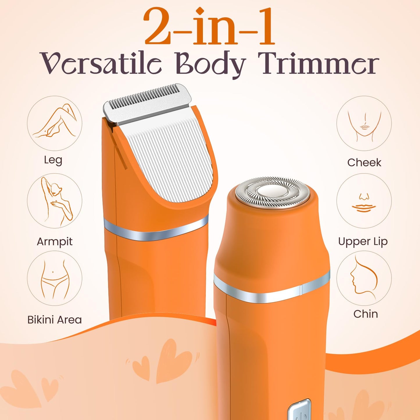 Facial Hair Removal for Women - Waterproof 2 in 1 Rechargeable Eyebrow and Bikini Trimmer for Women, Painless Electric Razor/Shaver for Lip, Arms Beauty and Personal Care Risina