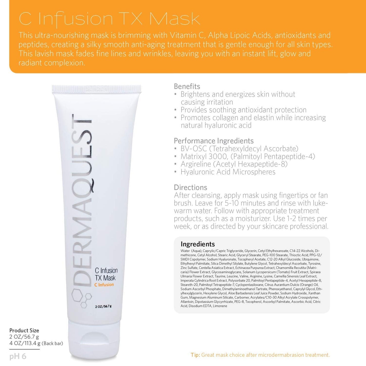 DermaQuest C Infusion TX Anti Aging Vitamin C Face Mask - Brightening & Energizing Pore Minimizing Facial Mask For Women & Men (2oz) Beauty & Personal Care DermaQuest
