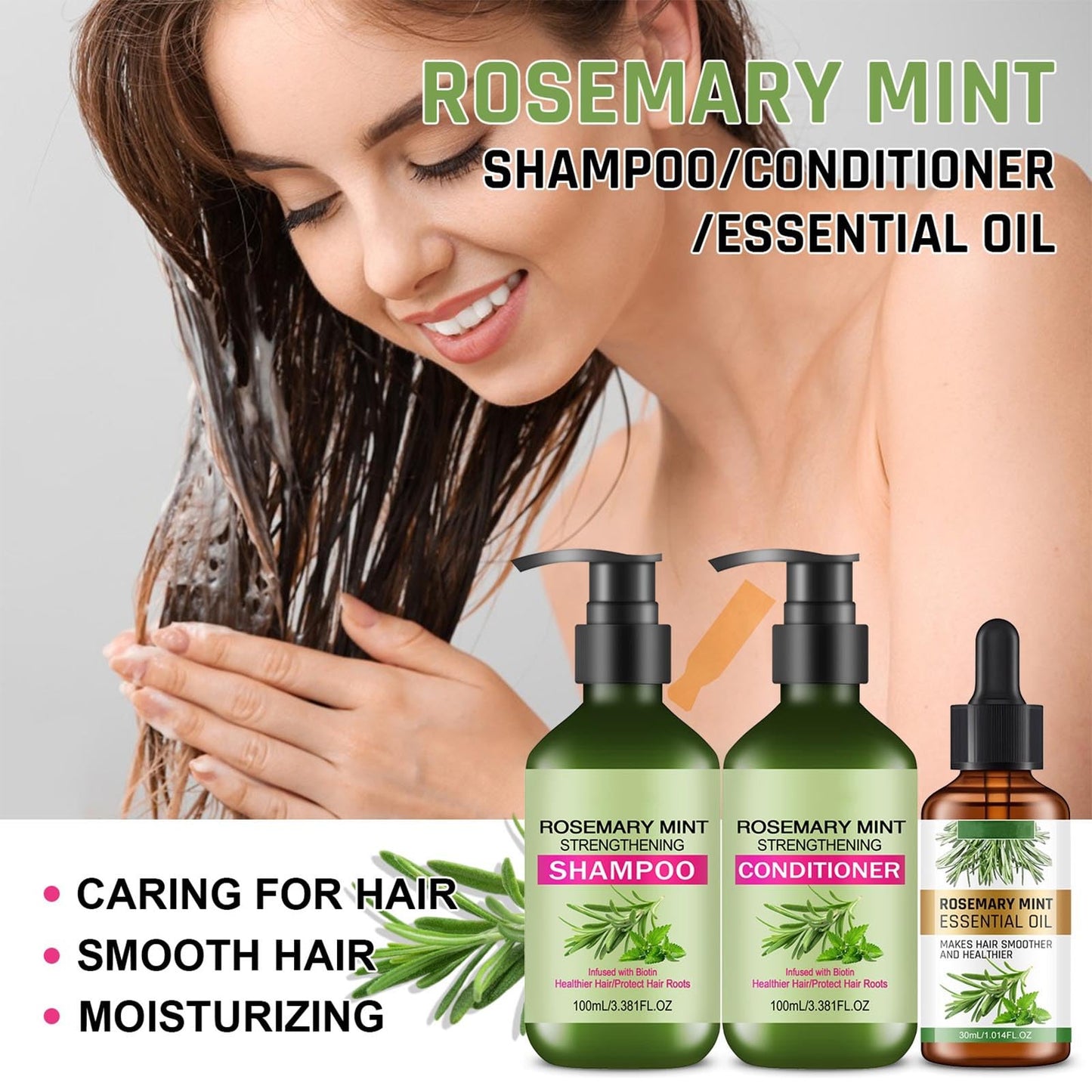 Rosemary Mint Hair Care Shampoo & Conditioner Set, Hair Growth Shampoo, Conditioner, Oil for Gentle Cleansing,Moisture Repair,Frizz Control,Shine Beauty & Personal Care TUOSHITONG