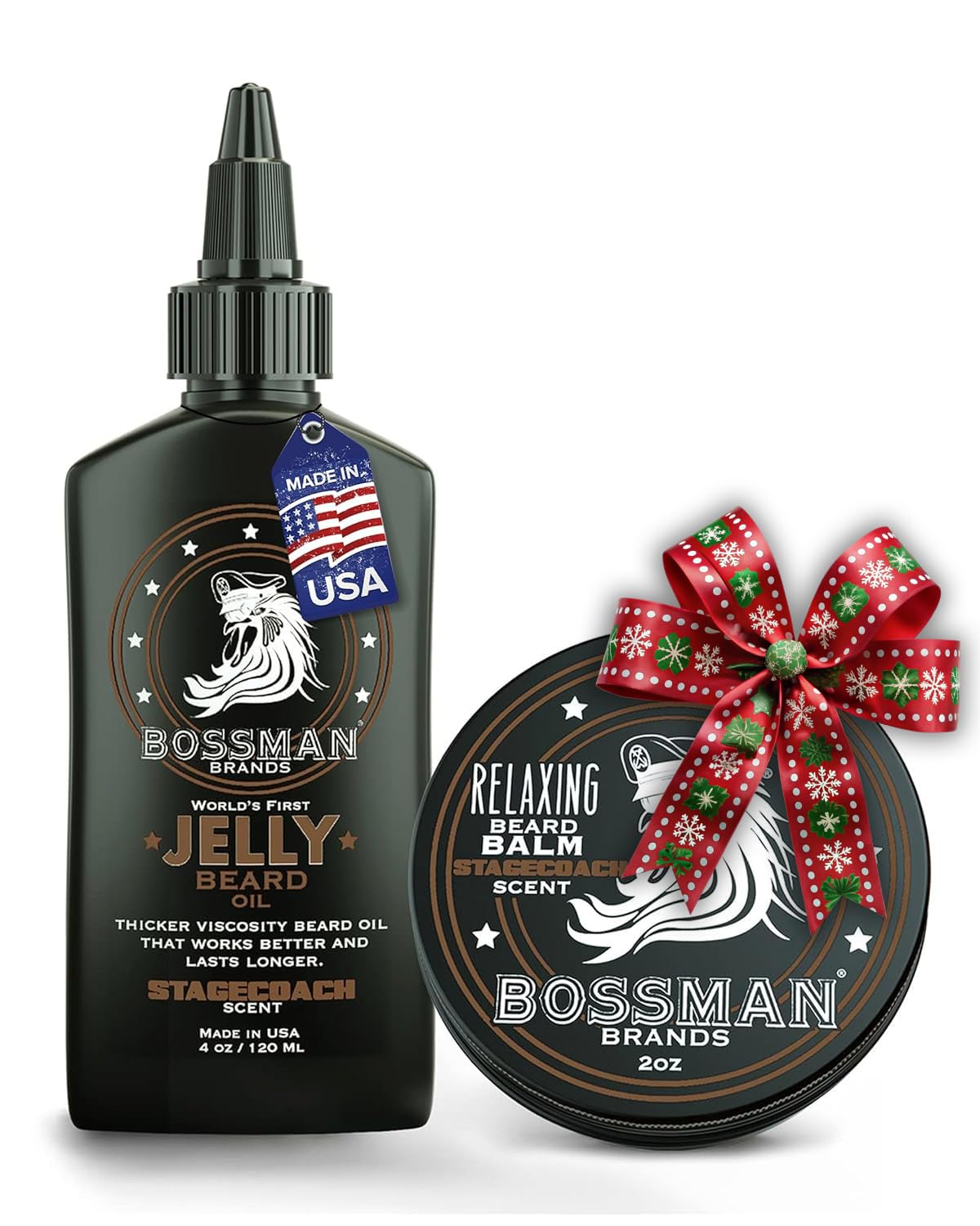 Bossman Jelly Beard Oil for Men & Beard Balm for Men Combo - Softens, Tames Moisturizes & Conditions - Stagecoach Scent - Natural Ingredients & Made Beauty & Personal Care Bossman