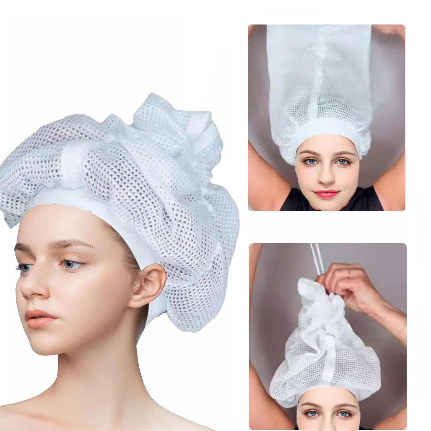 TICURA Net Plopping Cap For Drying Curly Hair, Hair Net For Drying ?A Mesh Cap With Adjustable Traction Rope For Drying Curly Hair.?2PC), White Beauty and Personal Care TICURA