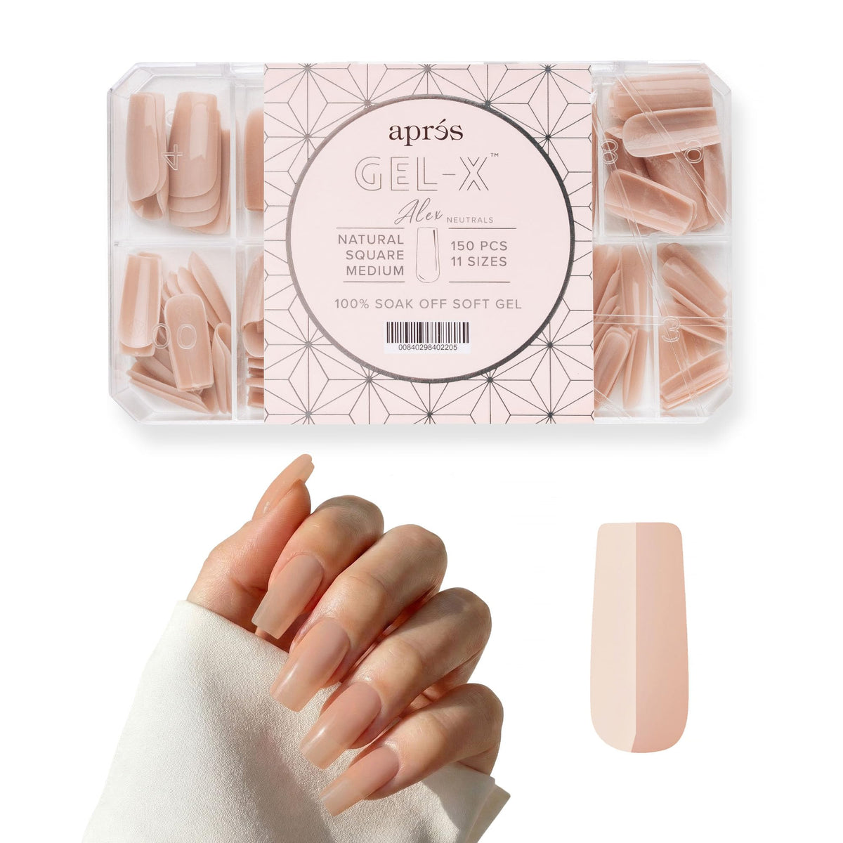 Aprés Neutrals Gel-X Alex Box Of Nail Tips, 11 Sizes 00-9, Soft Gel Nail Tip Box, Nail Extensions (150pcs) (Natural Square Medium, 150pcs)