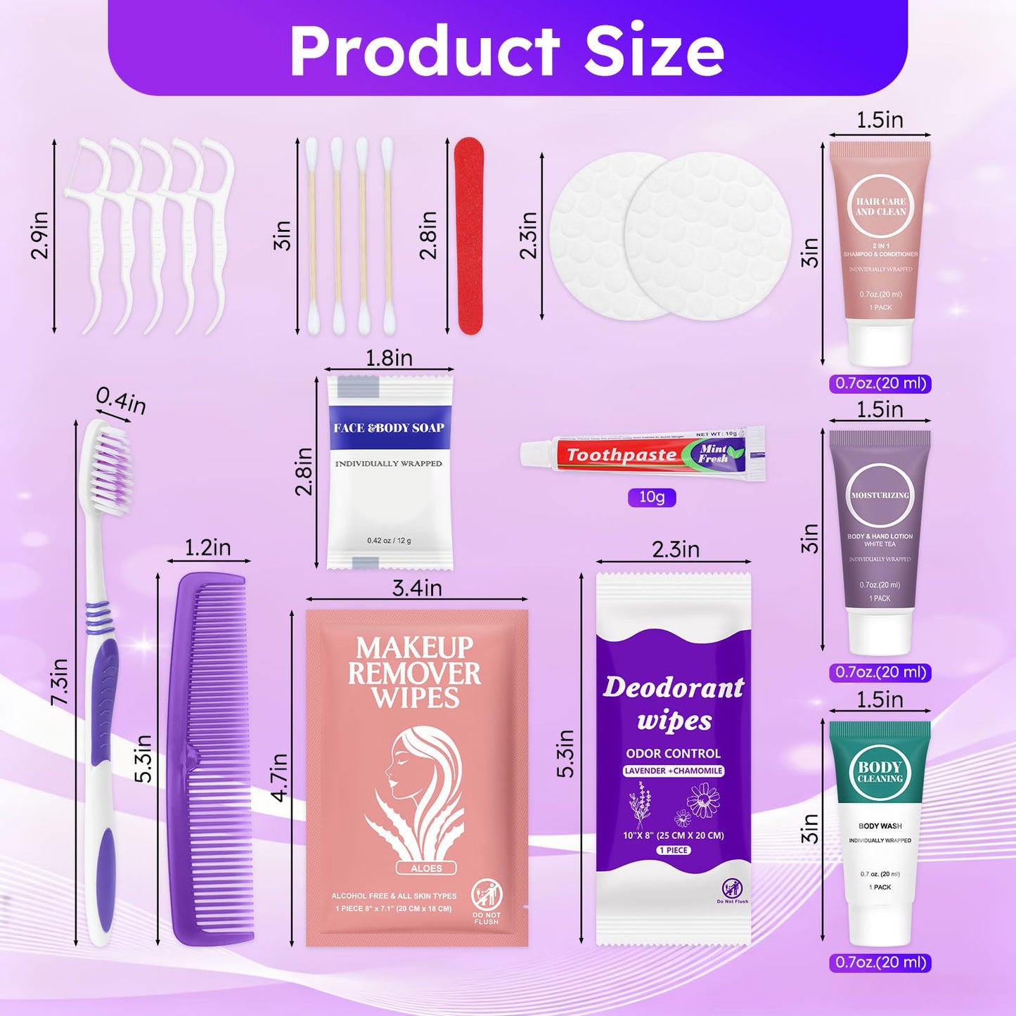 Travel Toiletries Personal Cleaning Bulk,Disposable Hygiene Kit Care Package Supplies, Women Toiletry Essentials Set Individually Wrapped for Camping Beauty and Personal Care Zhjianup