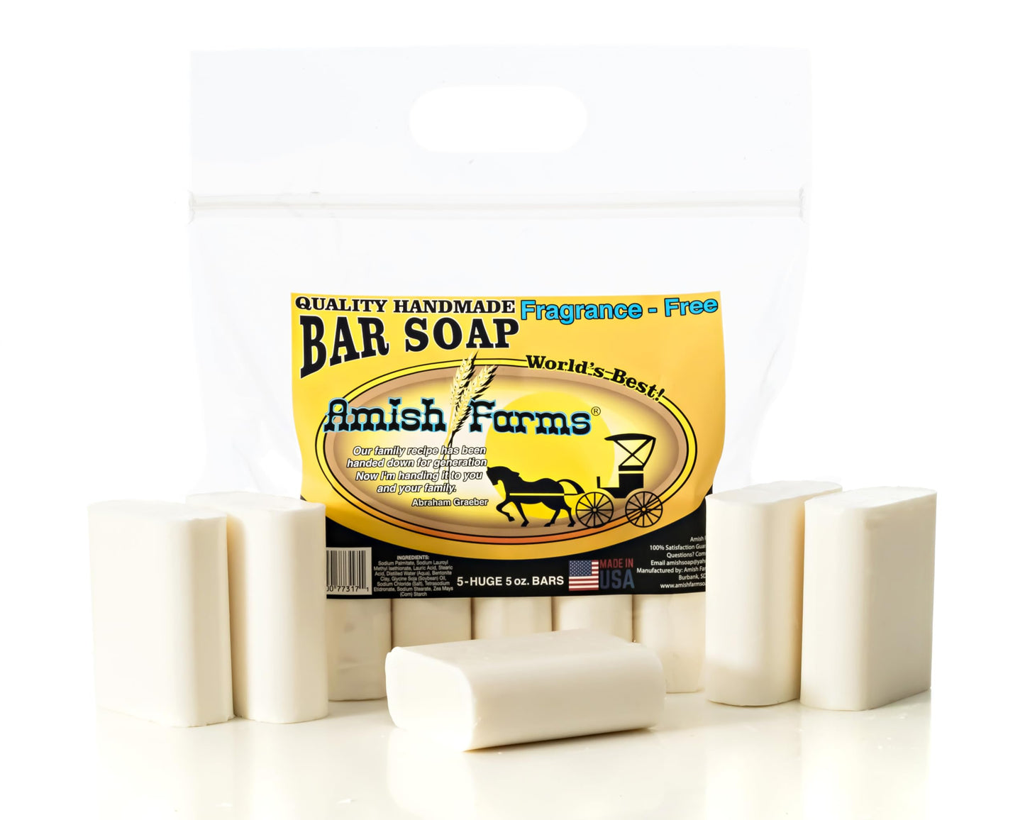 Amish Farms Fragrance-Free Bar Soap Bar w/All Natural Bentonite Clay | Made in USA, Vegan Moisturizing for Sensitive Skin | Women & Mens Face & Body Beauty & Personal Care Amish Farms
