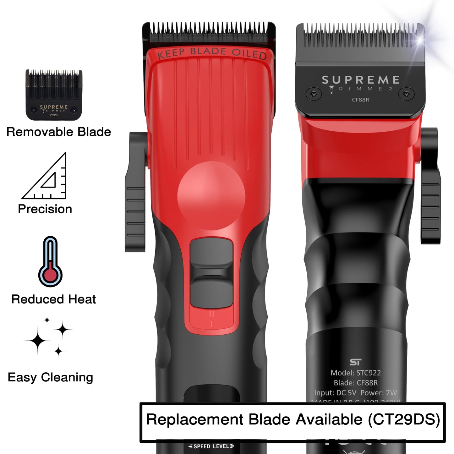 Supreme Trimmer 2Spee STC922 - Professional Cordless Hair Clipper with Removable Blade - 210 Min Runtime, 2-Speed Motor, Digital Display, Smooth Lever Beauty and Personal Care Supreme Trimmer