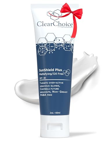 Clear Choice Sun Shield Plus 1.7oz - Non-Greasy Daily Sunscreen for Oily & Acne-Prone Skin, SPF 30, Controls Breakouts & Sebum, PABA-Free with Zinc Beauty & Personal Care ClearChoice, Dermastart, Inc
