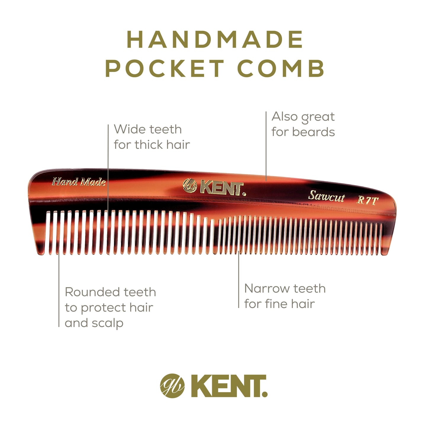 Kent Set Men's Hair Pocket Combs, Tortoise 81T X-Small, FOT All Fine Tooth, R7t Double Toothed Fine and Coarse. Best Hair, Beard and Mustache Grooming Beauty and Personal Care KENT