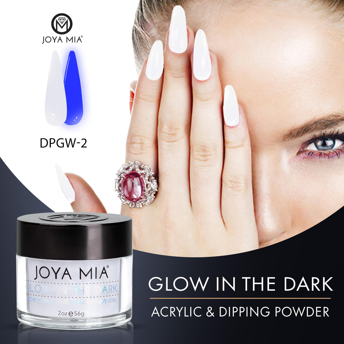 Glow-in-the-Dark Acrylic & Dipping Powder - Premium Nail Powder for Flawless Enhancements, Available in 12 Colors, 2 oz (DPGW-2) - Joya Mia