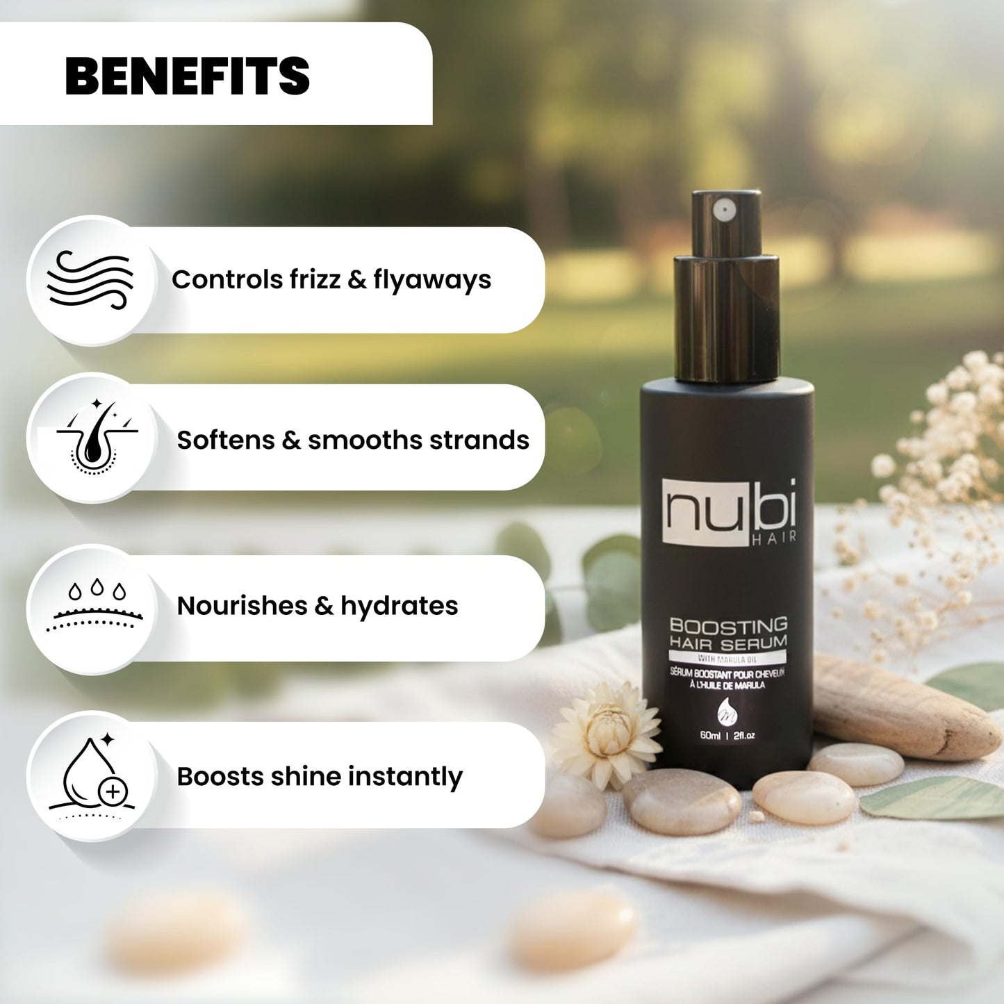 Nubi Hair Silky Smooth Hair Serum for All Hair Types, Contains Marula Oil, Aloe Vera and Vitamin E, Non-Greasy Formula, Boosts Shine and Promotes Hair Beauty & Personal Care Nubi Hair