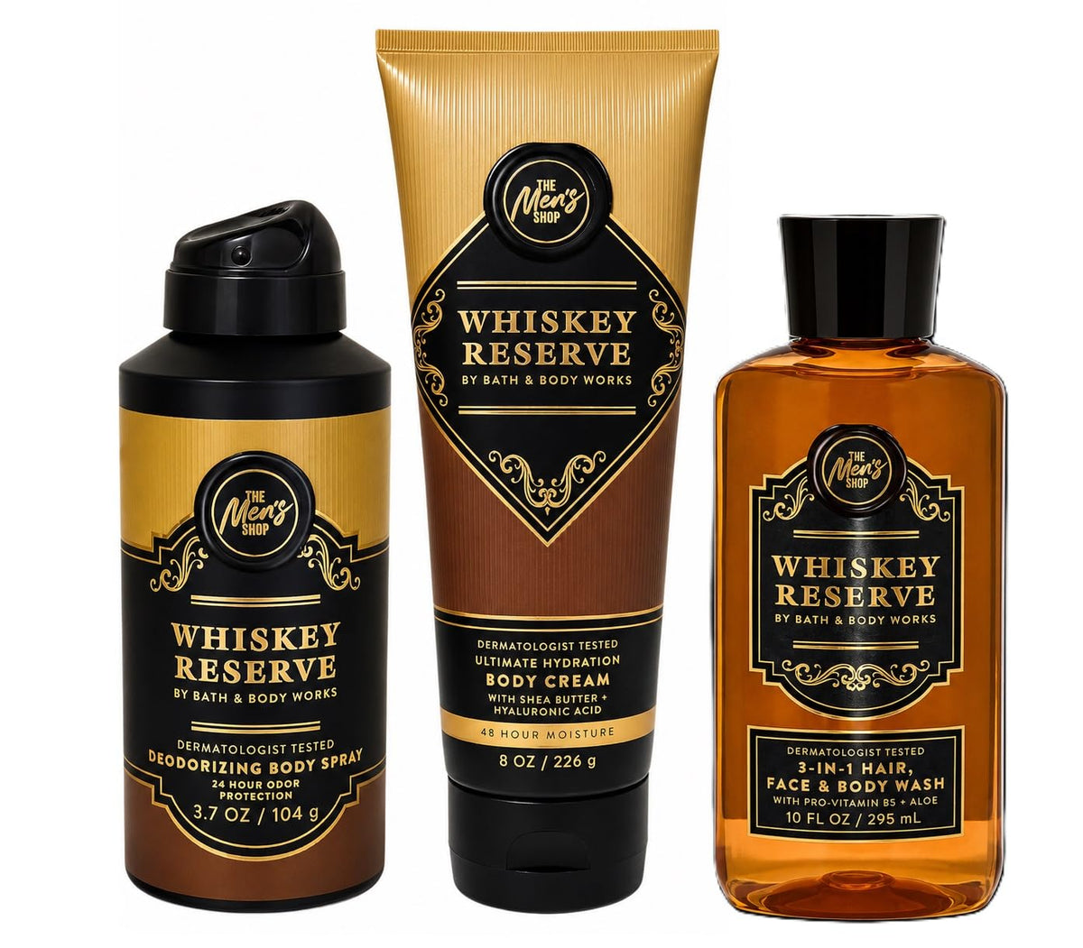 Bath & Body Works The Men's Shop - Whiskey Reserve 3 Piece Body Care Set - Spray, Cream, and Wash