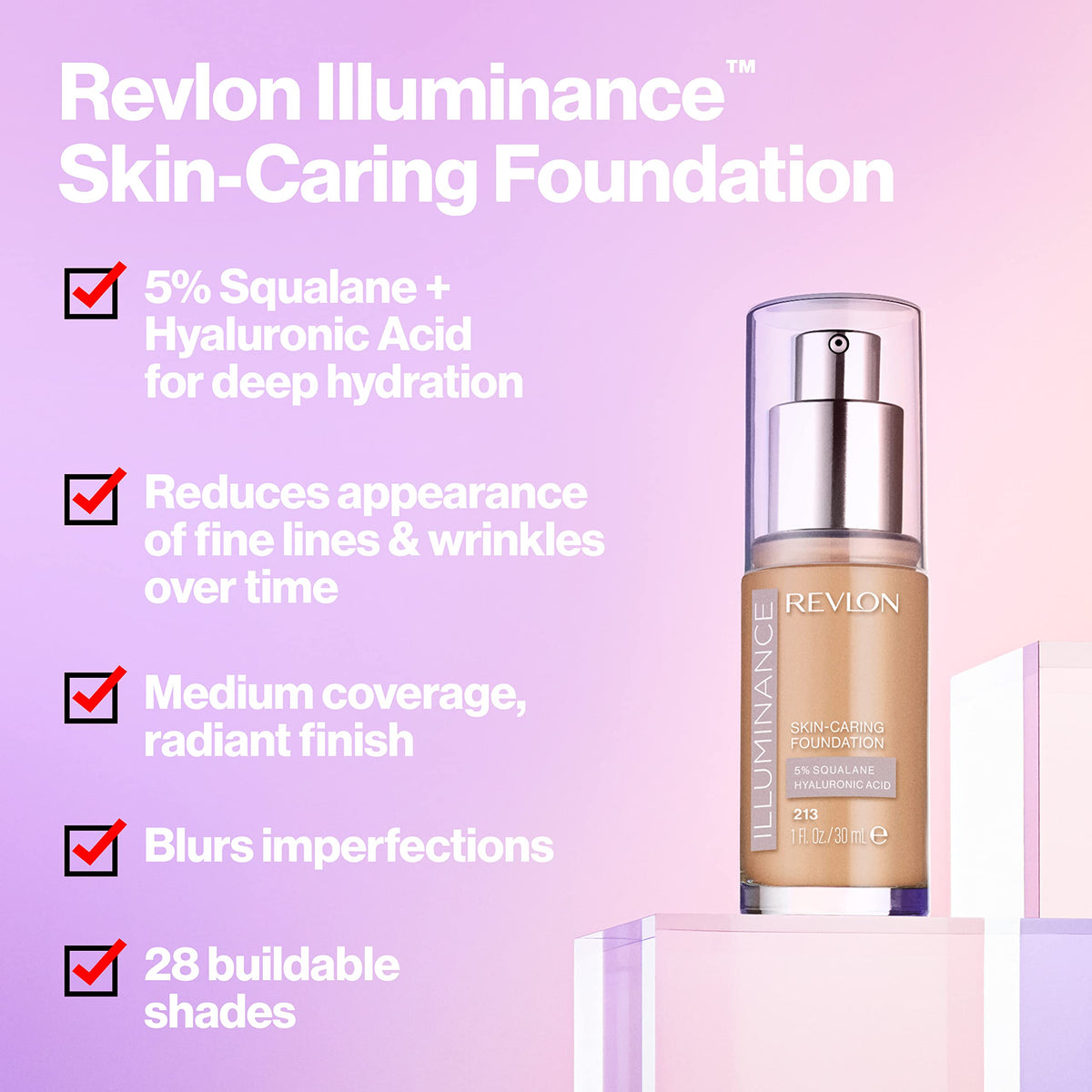 Revlon Illuminance Skin-Caring Liquid Foundation, Hyaluronic Acid, Hydrating and Nourishing Formula with Medium Coverage, 605 Rich Mahogany, 1 fl oz Beauty & Personal Care REVLON