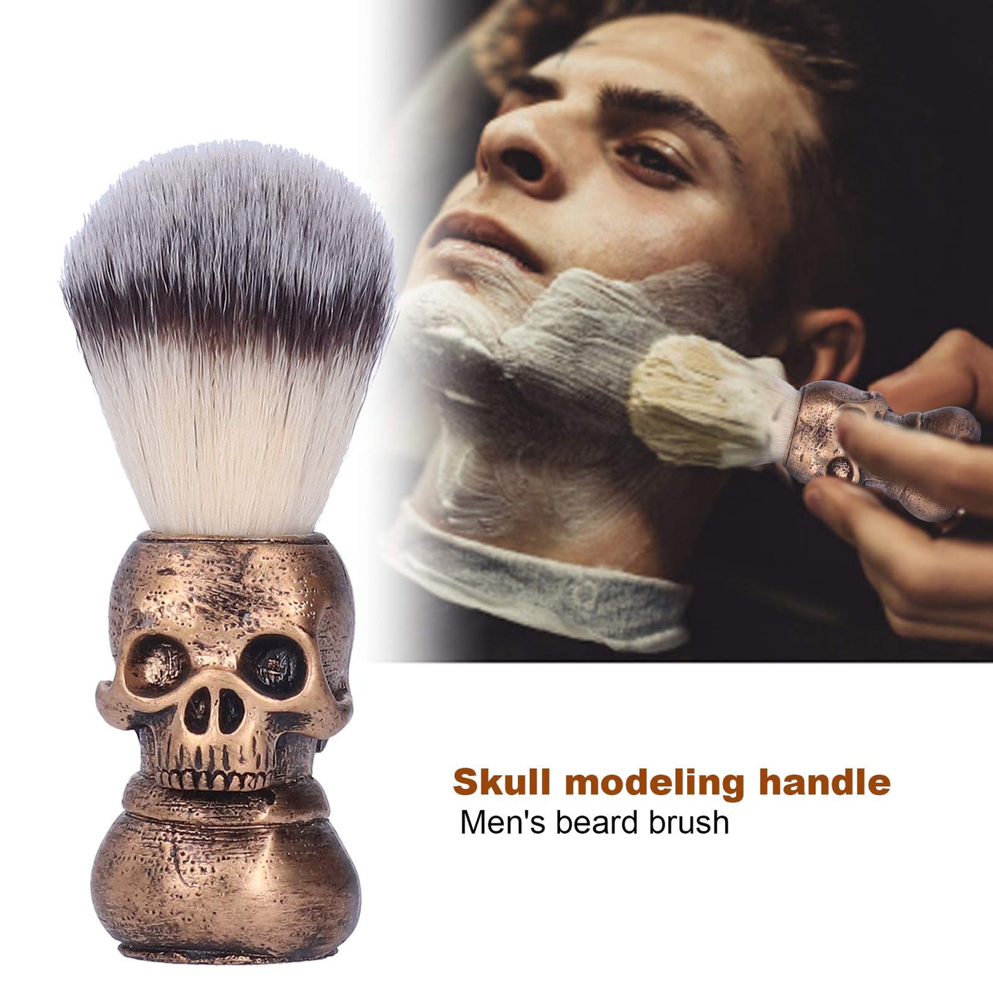 Barber Cleaning Hairbrush, Soft Neck Duster Shaving Beard Hair Brush Cutting Face Cleaning Tool with Creative Skull Handle for Professional Salon Beauty and Personal Care Agatige