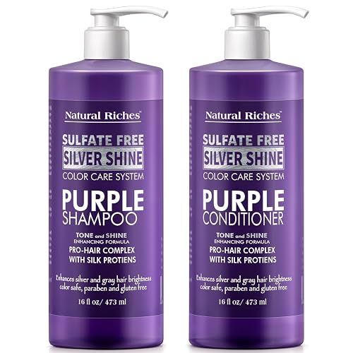 Natural Riches Radiant Silver Shine Purple Shampoo and Conditioner Set for Gray Hair - Paraben-Free and Color Safe - With Silk Proteins, Tones Dull Beauty & Personal Care Natural Riches