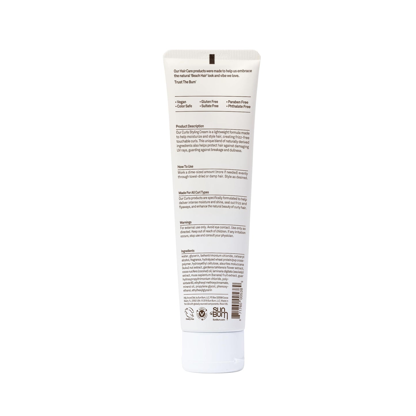 Sun Bum Curls and Waves Styling Cream - Lightweight Formula for Wavy and Curly Hair - Nourishing Kukui Nut and Coconut Oil - Frizz Free finish - Vegan Beauty & Personal Care Sun Bum