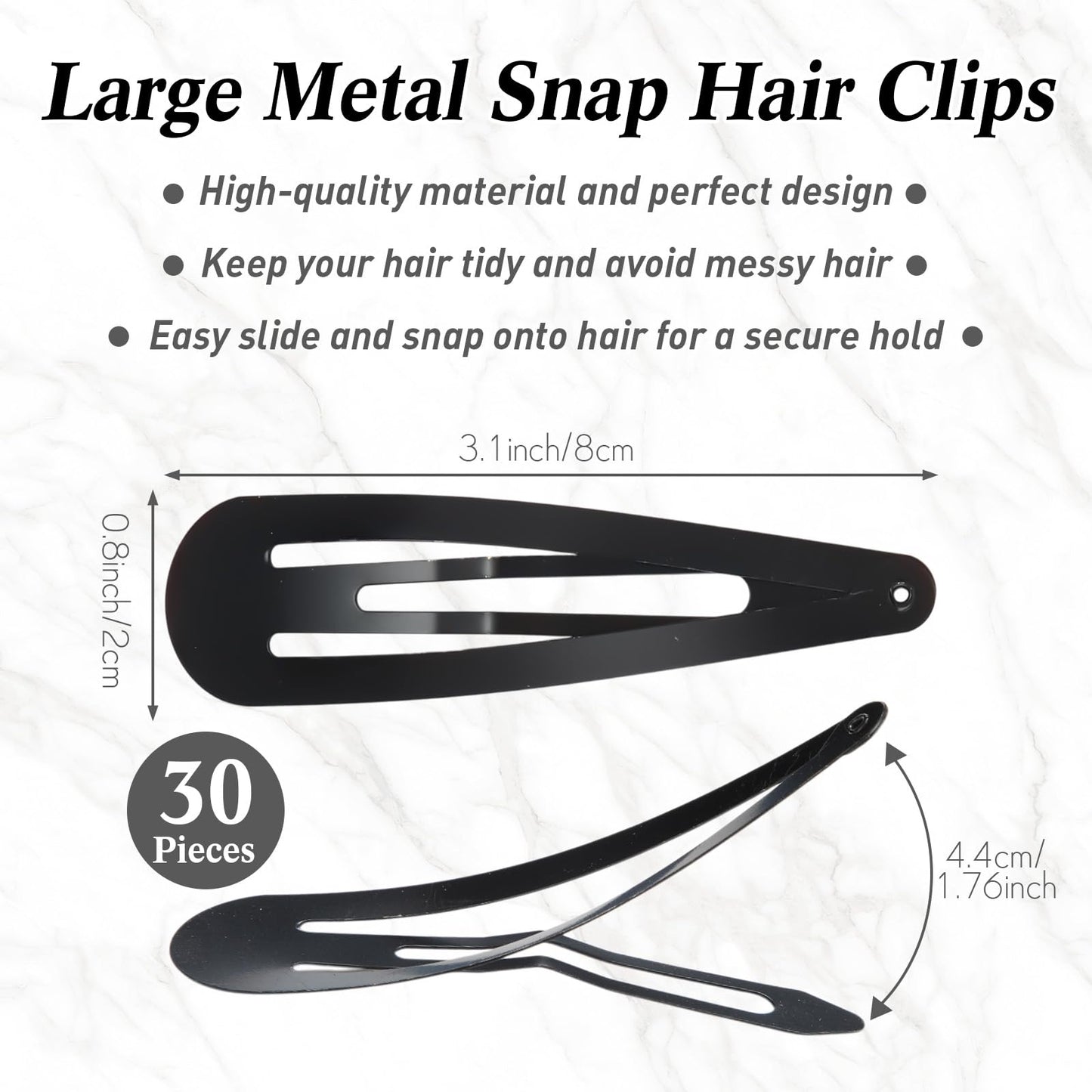 WILLBOND 30 Pieces 3.1 Inch Large Metal Snap Hair Clips Nonslip Barrettes Women Hair Accessories(Black) Beauty & Personal Care WILLBOND