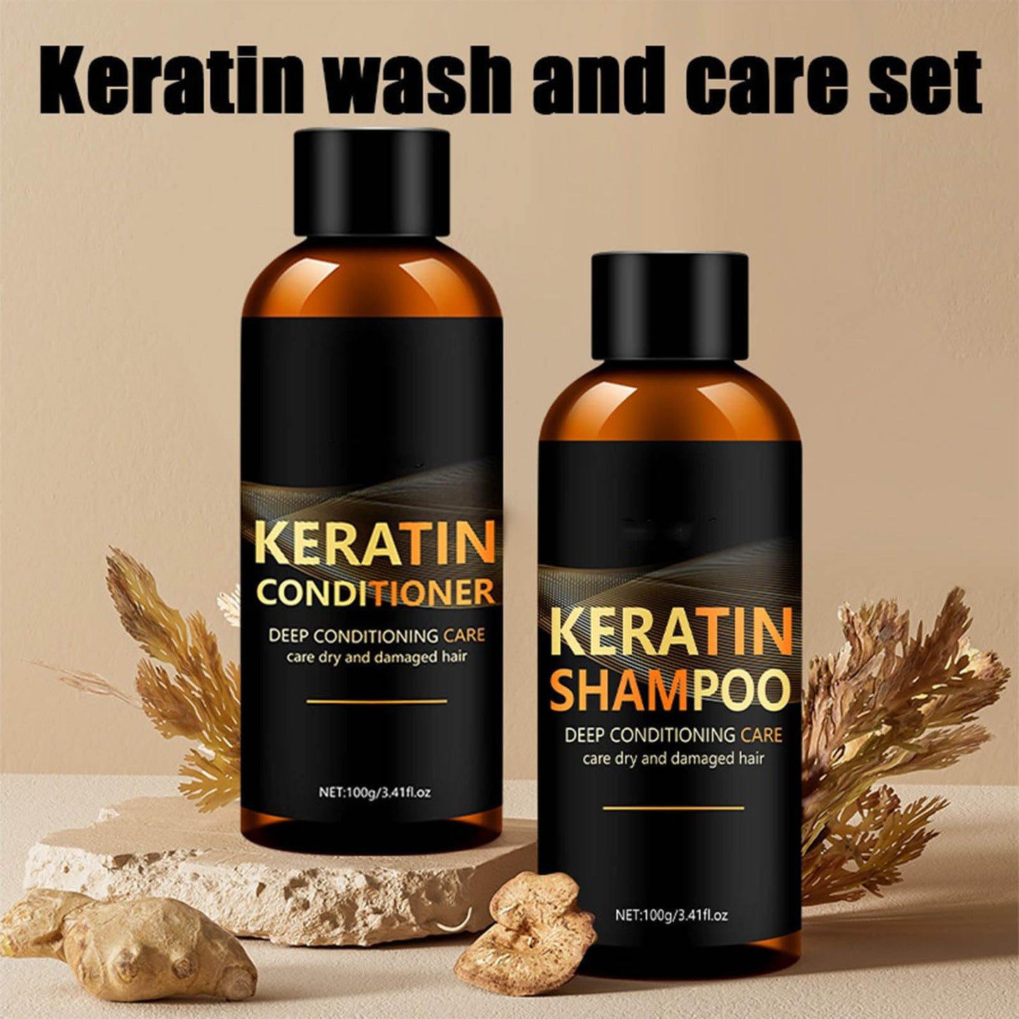 Keratin Shampoo and Conditioner Set, Travel Repair Hair Care Set for Damaged Hair, Intense Hydration, Frizz Control, Smoothing & Strengthening Beauty & Personal Care TUOSHITONG