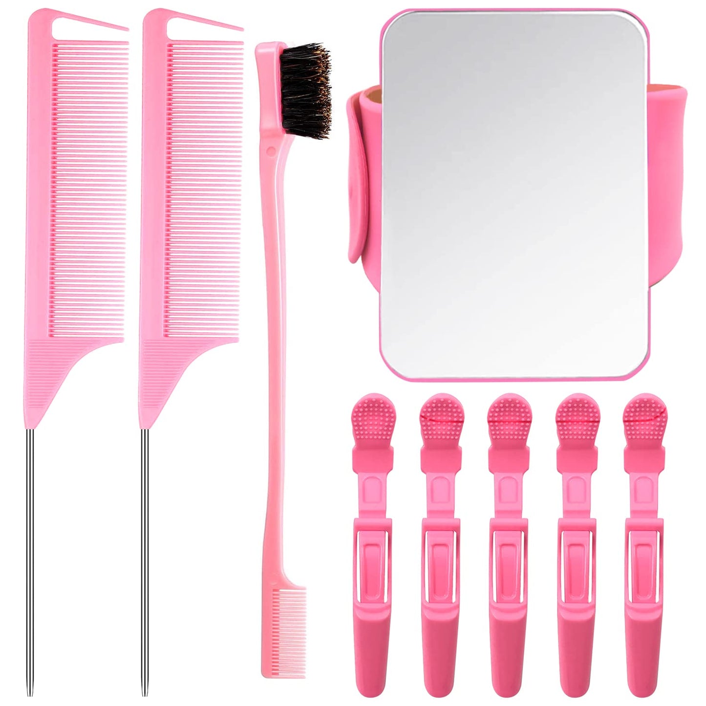 9 Pcs Hair Braiding Tools -2 Pieces Rat Tail Comb Parting Comb for Braiding 1Dual Edge Brush and Magnetic Wrist Sewing Pincushion Wristband Pin Beauty & Personal Care AESIFR