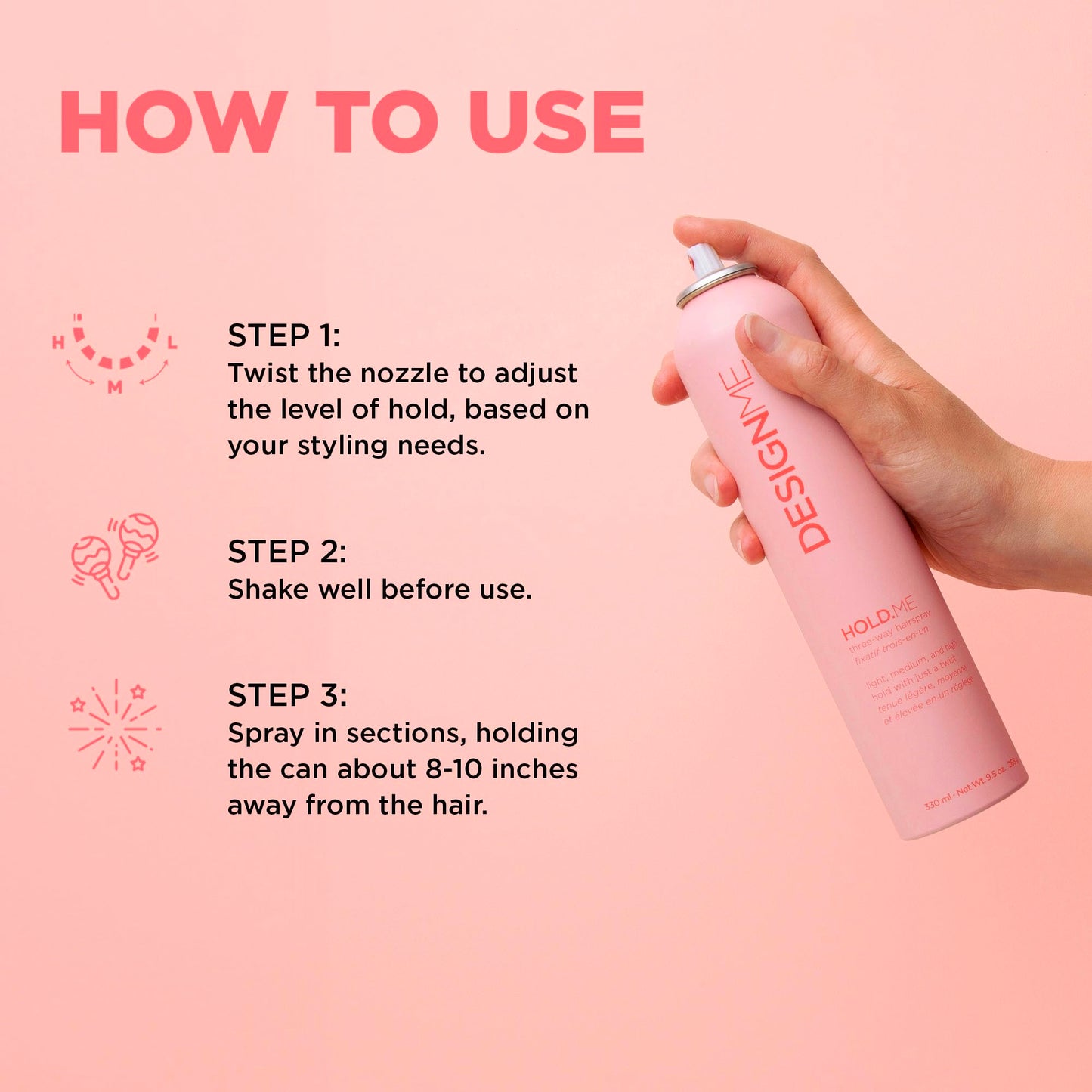 HOLD.ME Three-Way Hairspray by DESIGNME | Hairspray with Light, Medium, & High Hold Options | Extra Hold Hair Spray with Thermal Protectors & Vitamin Beauty & Personal Care Design.Me