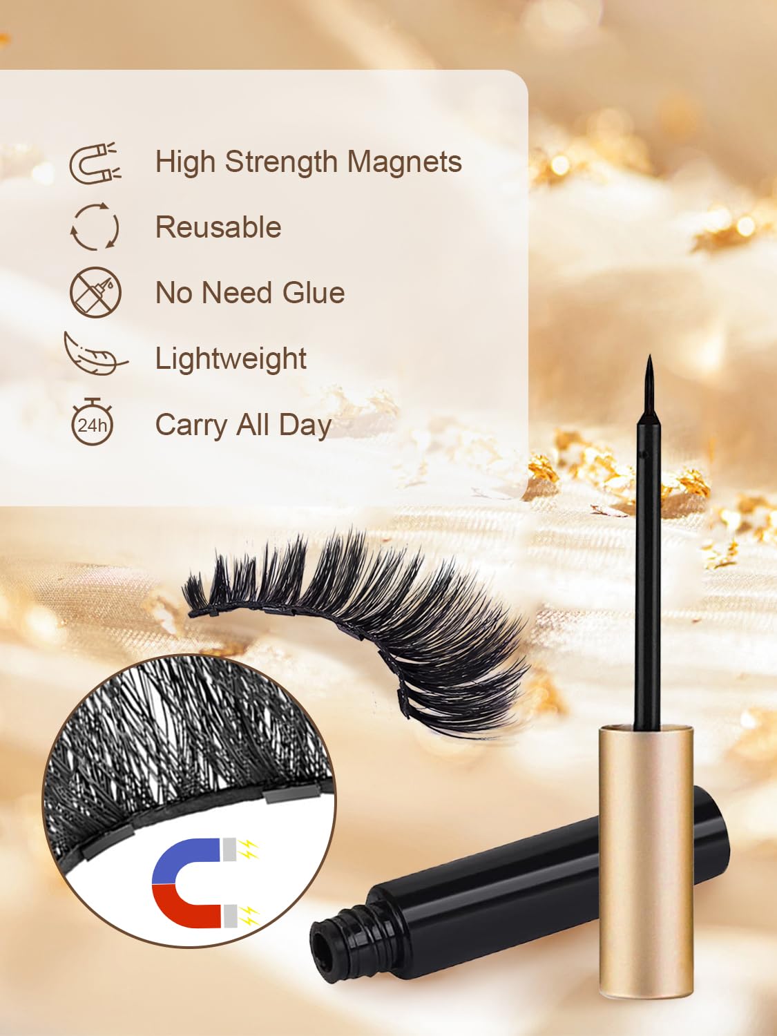 Sikkis Magnetic Eyelashes with Eyeliner - Magnetic Eyeliner and Lashes Kit, 5D Faux Mink Lashes,Eyelashes Long Reusable False Lashes (3 Pairs) Beauty & Personal Care Sikkis