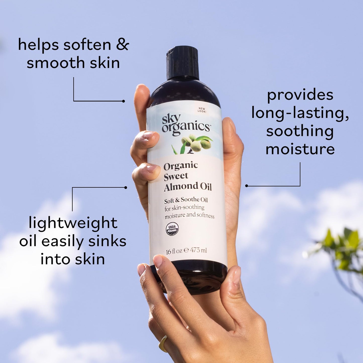 Sky Organics - Organic Sweet Almond Oil, 16 fl oz - Soft & Soothe Oil - Skin Moisturizer - Silky, Lightweight Texture - 100% Pure - Non-Greasy Beauty & Personal Care Sky Organics